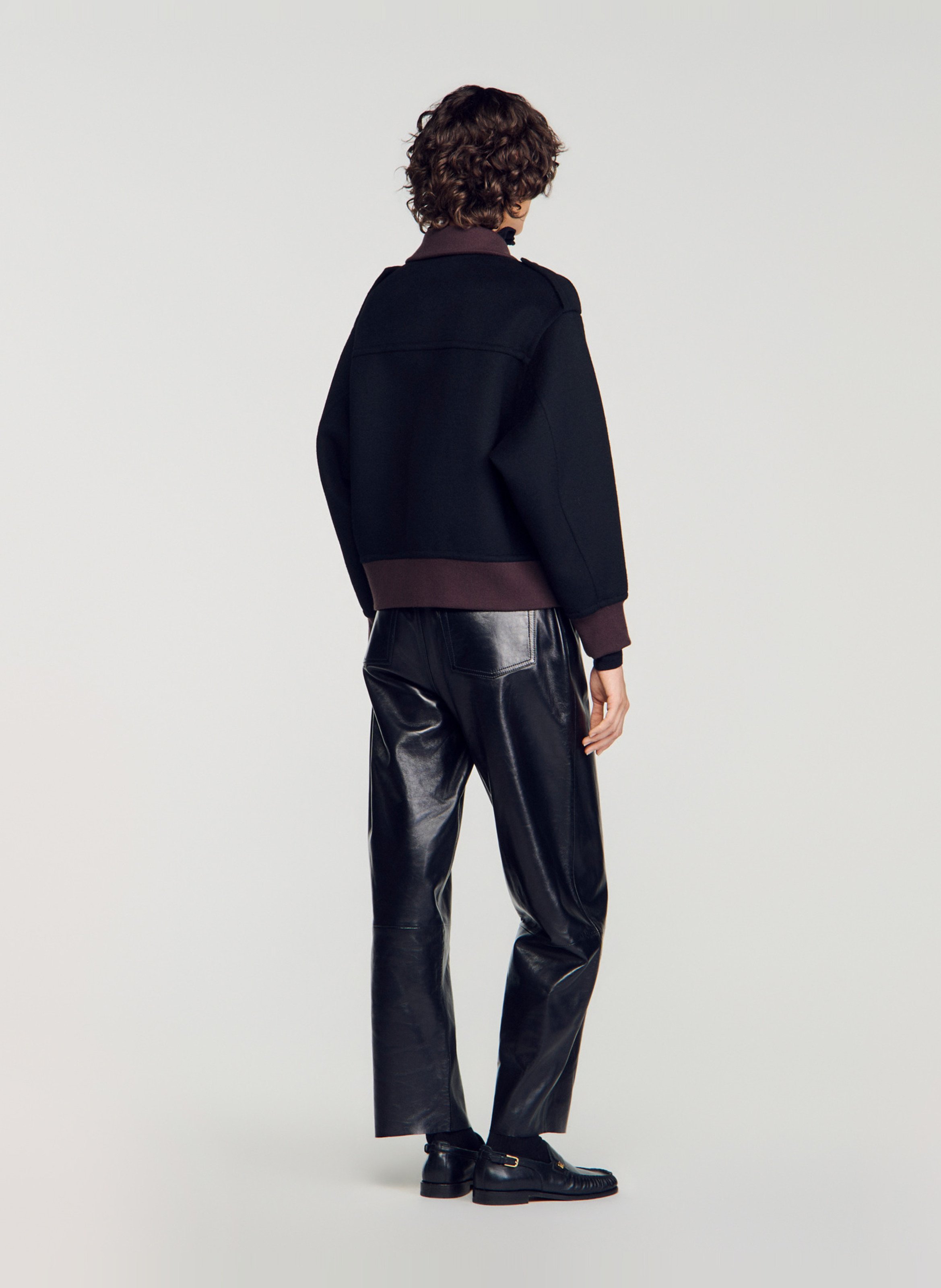 Manteau court col classique en laine SANDRO Noir