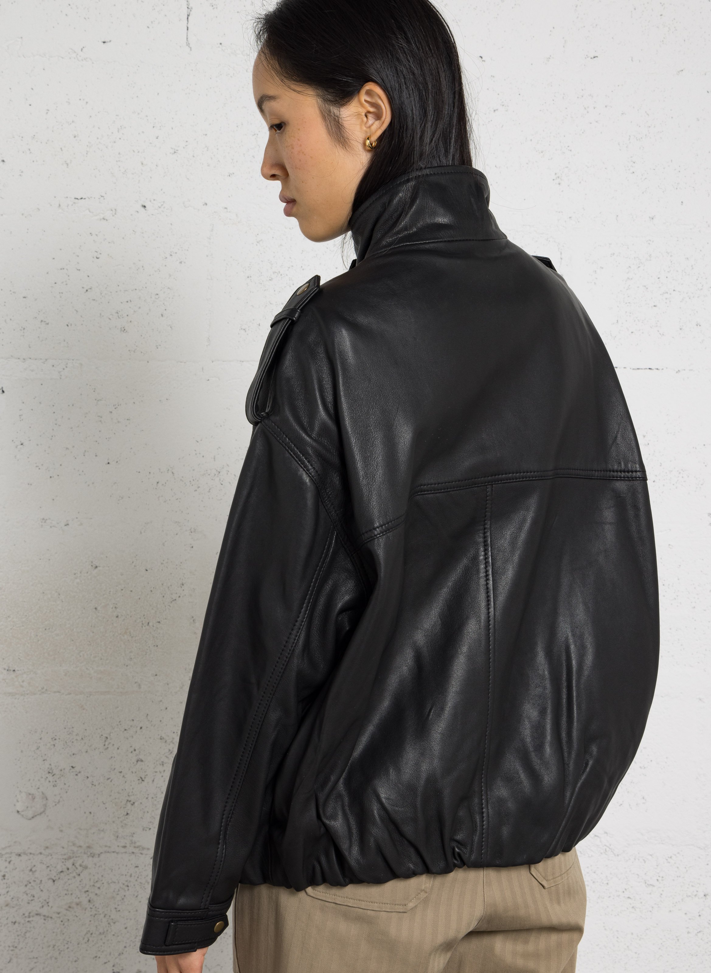 Oversized leather jacket MAISON 123 Black