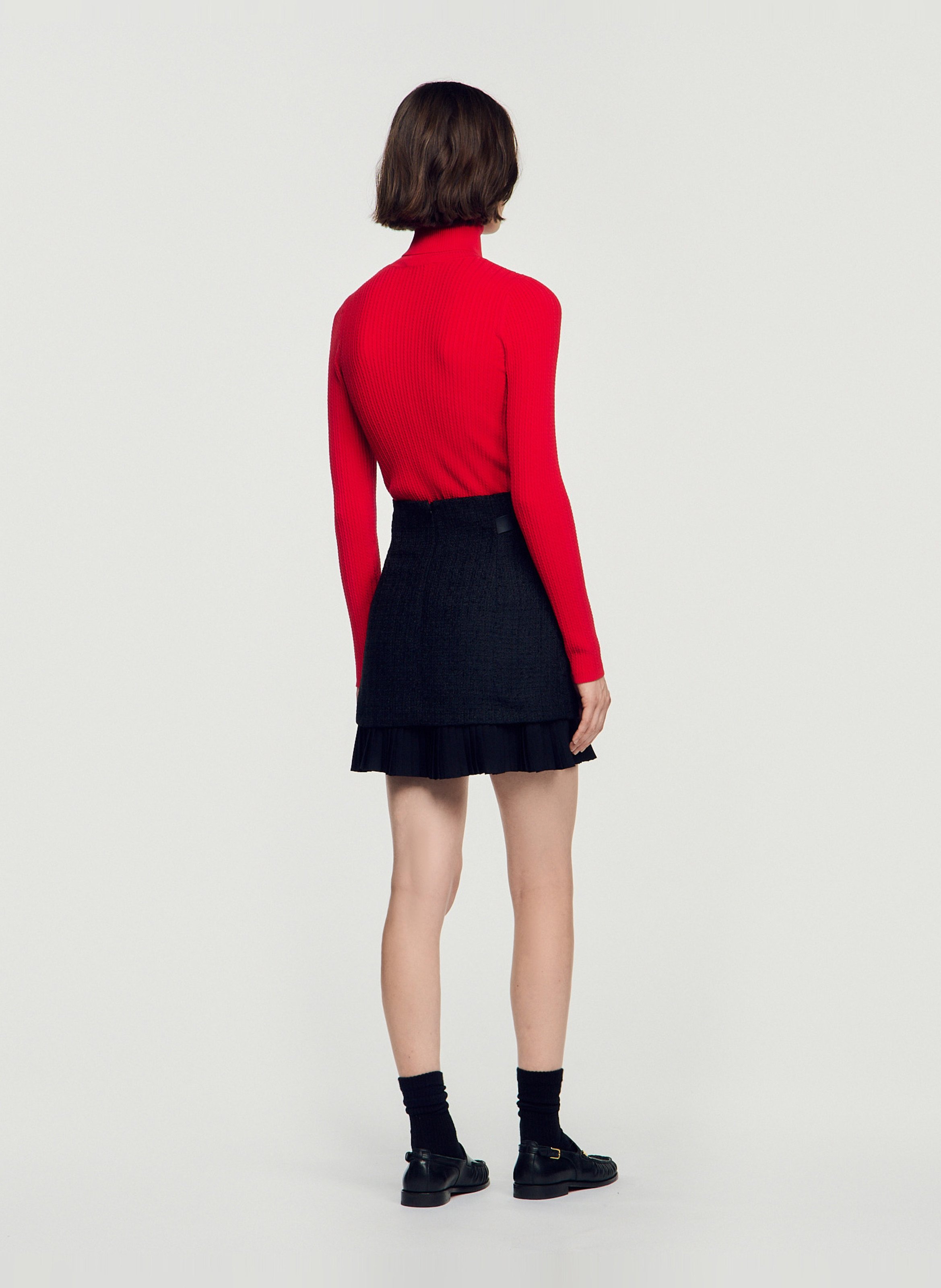 Jupe courte évasée en tweed SANDRO Noir