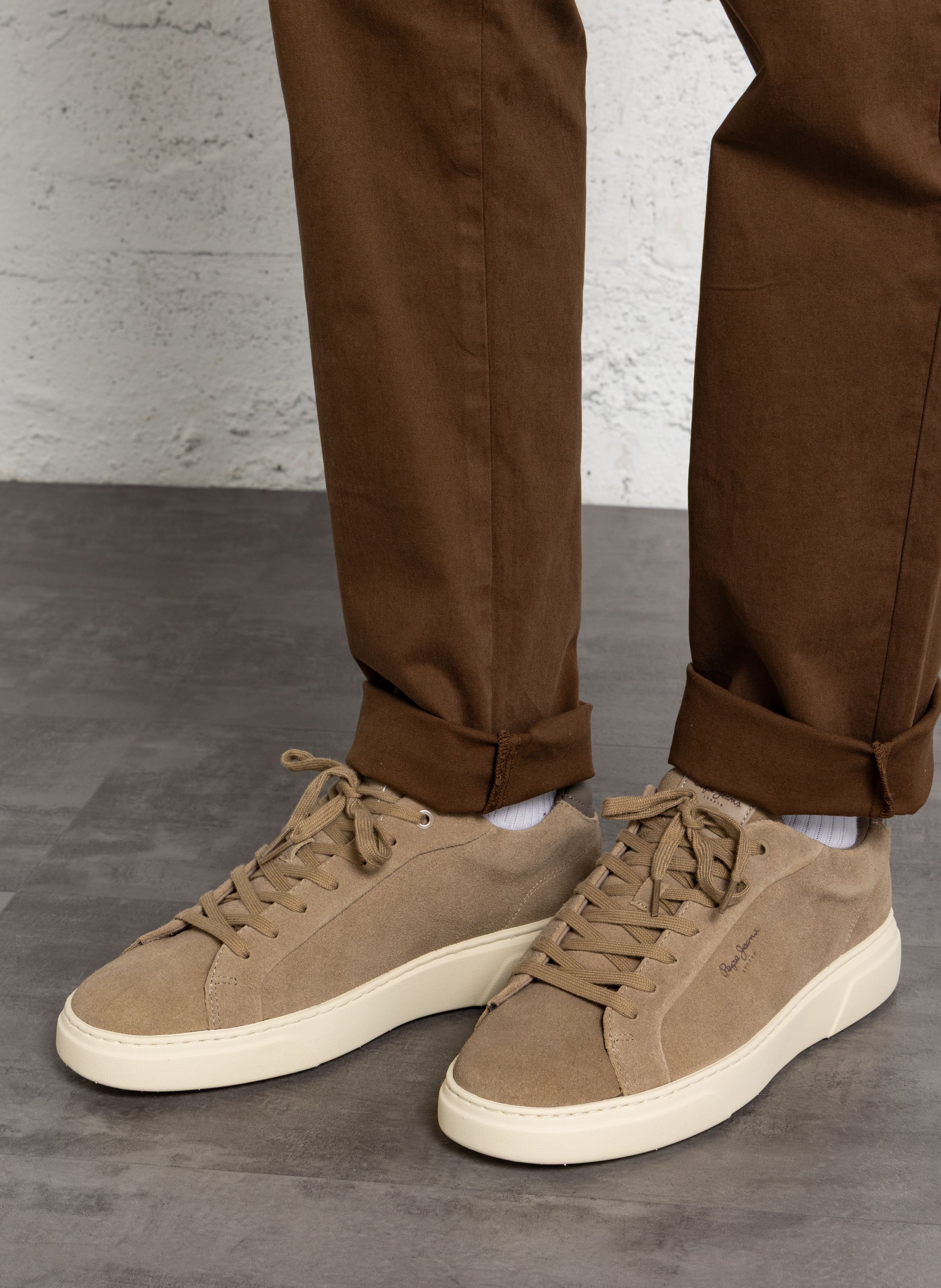 Low-top mixed leather sneakers PEPE JEANS Beige