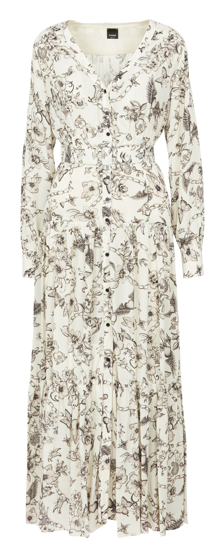 Long floral print V-neck dress PINKO White