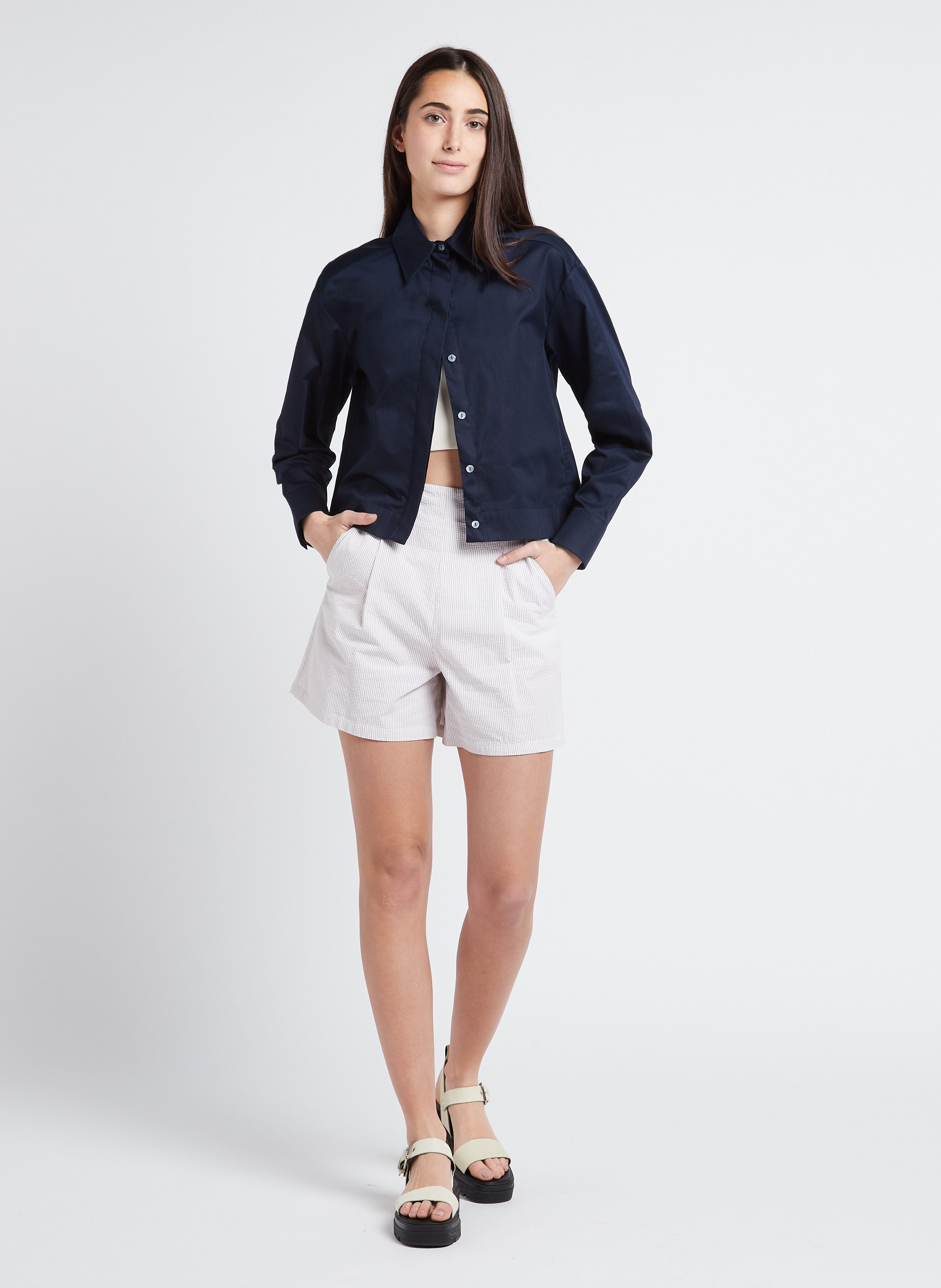 Cropped satin-effect cotton shirt MAX MARA LEISURE Blue
