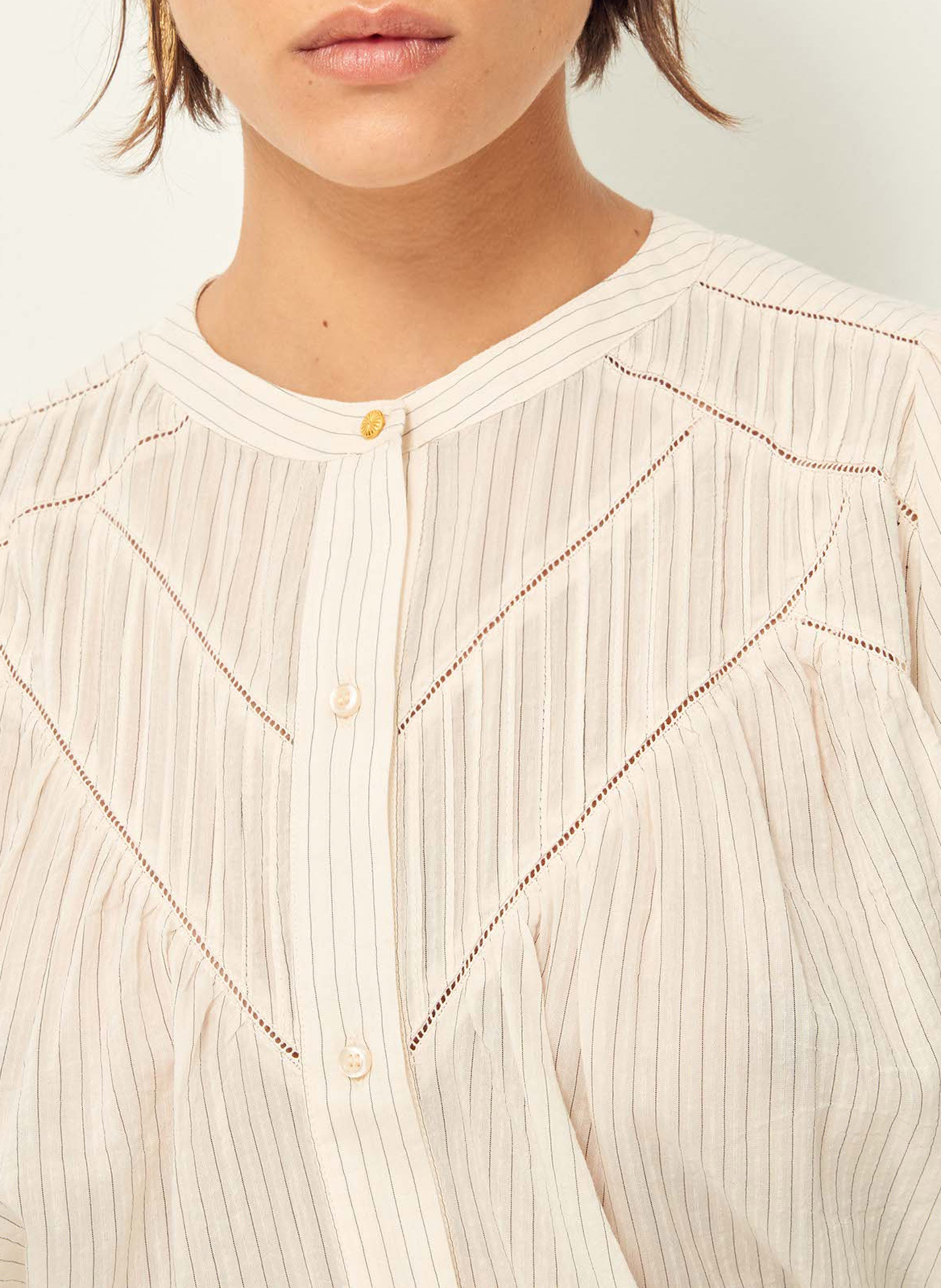 Chemise ample col mao en coton mélangé SESSUN Blanc