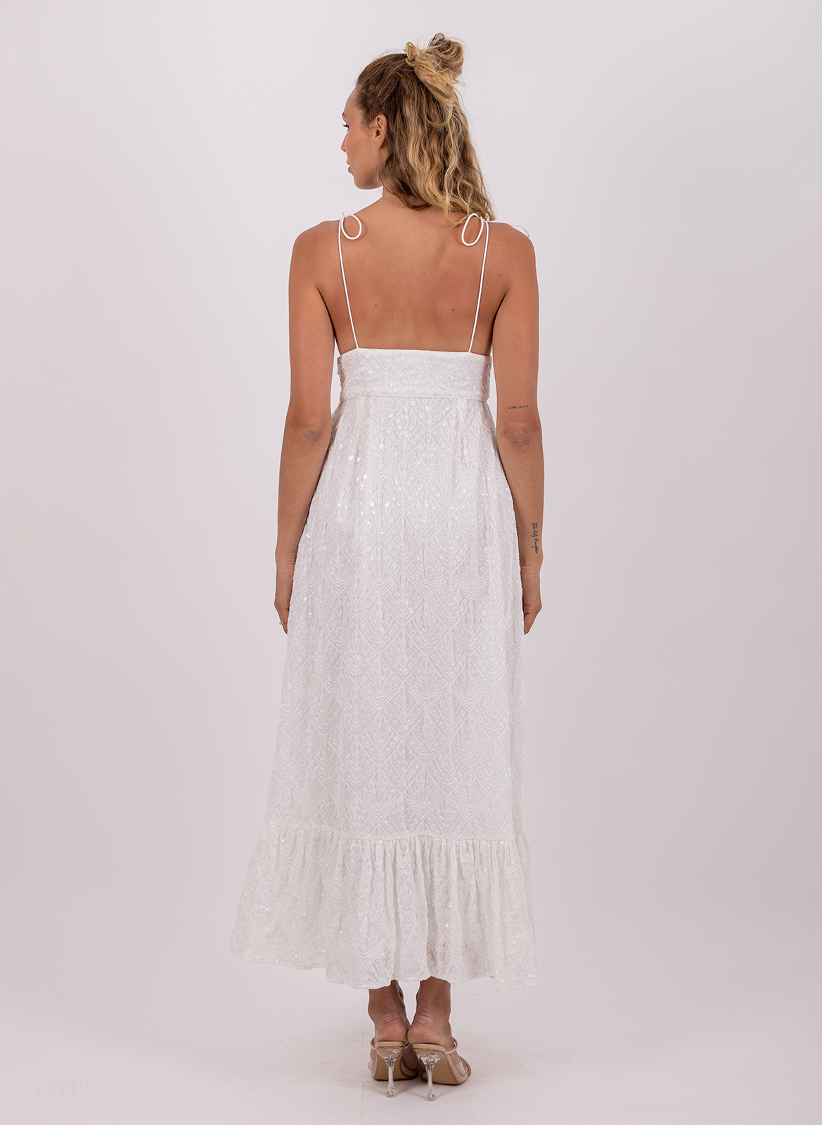 Robe longue brodée à bretelles fines SUNDRESS Blanc