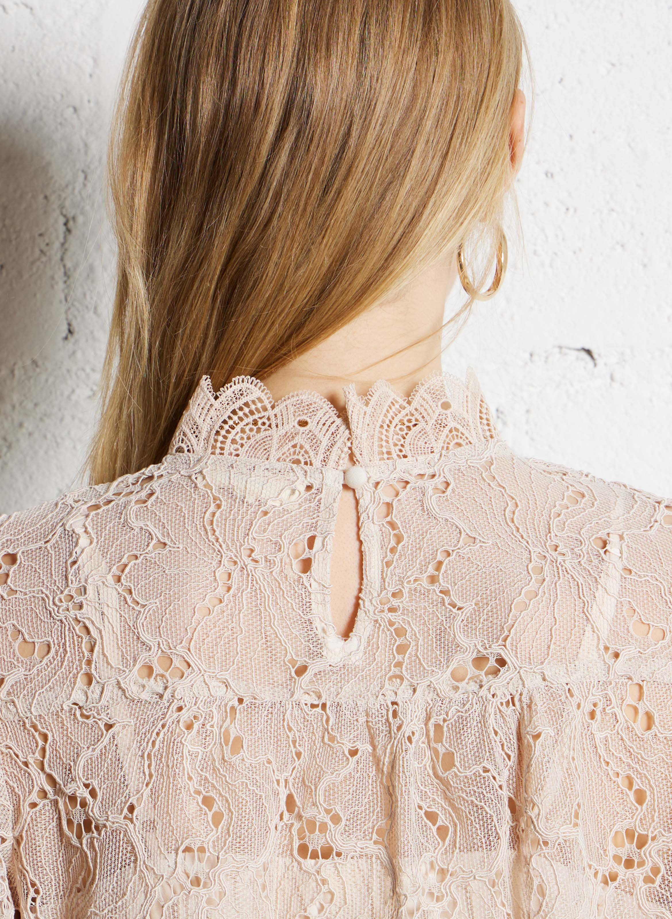 High neck lace blouse SUNCOO White