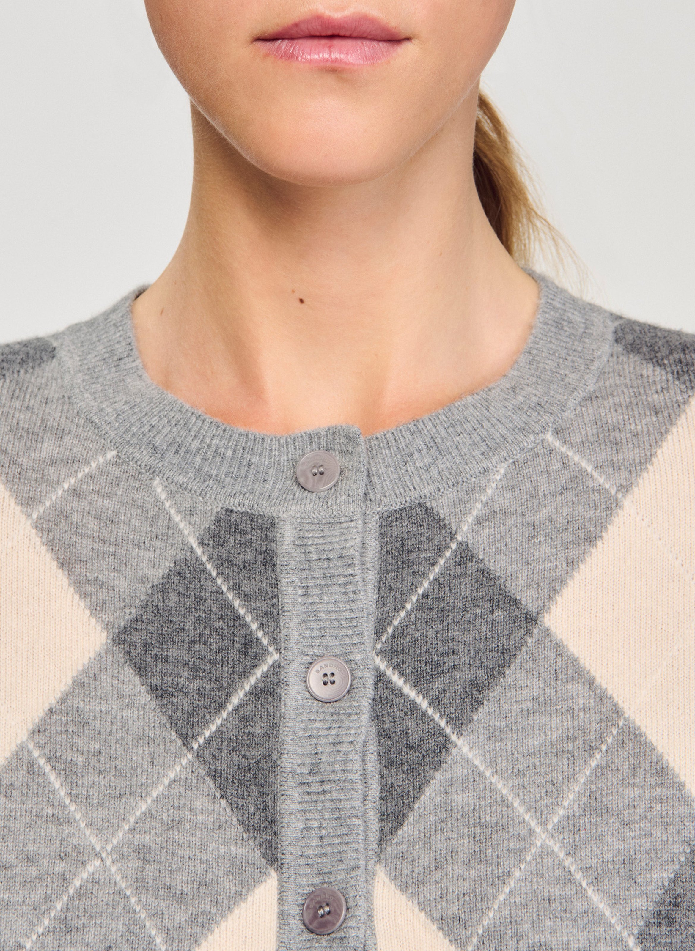 Cardigan court imprimé en laine mélangée SANDRO Gris