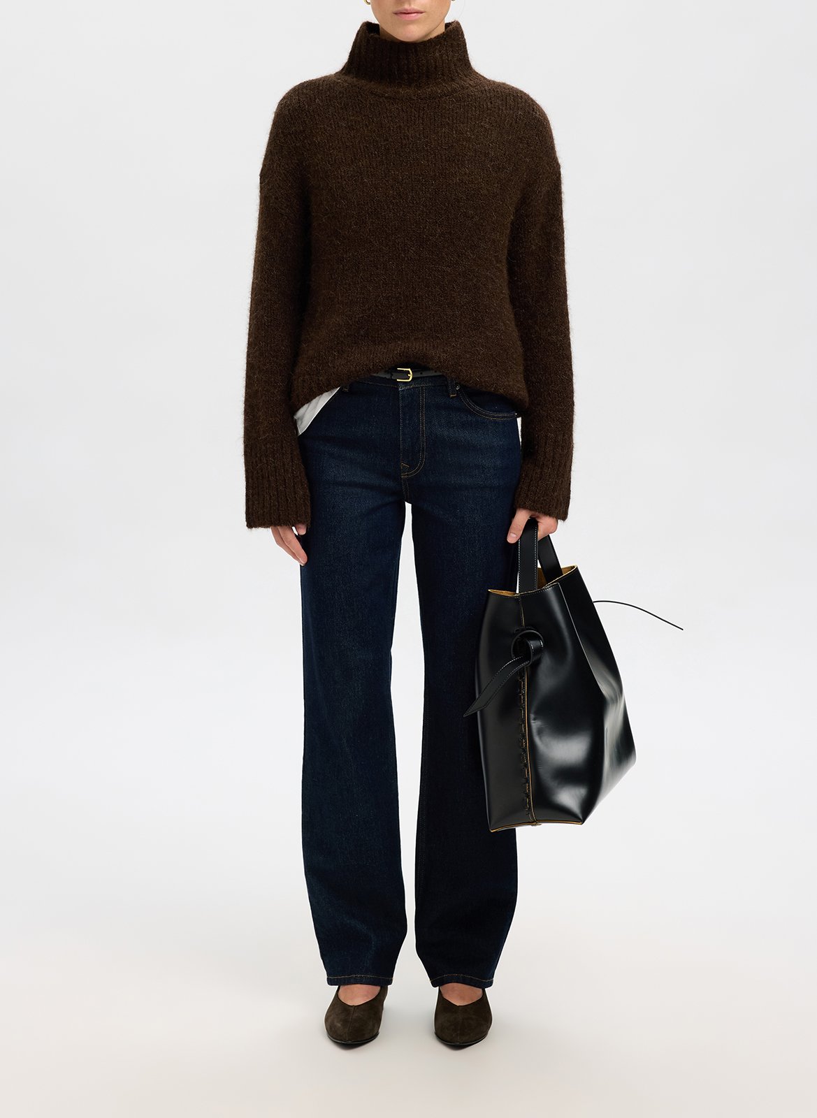 Pull col montant en laine mélangée SELECTED Marron