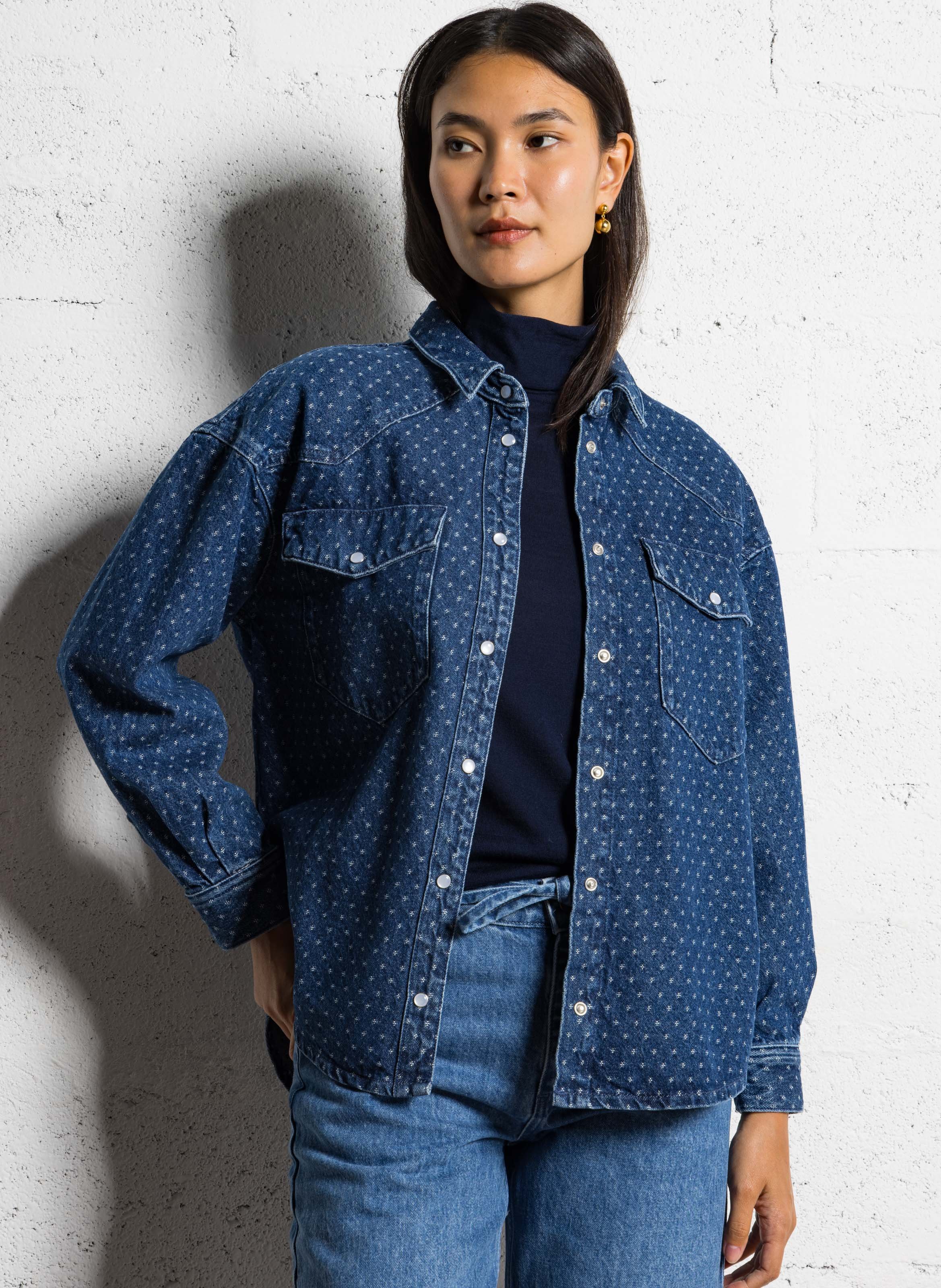 Chemise col classique en denim DES PETITS HAUTS Bleu