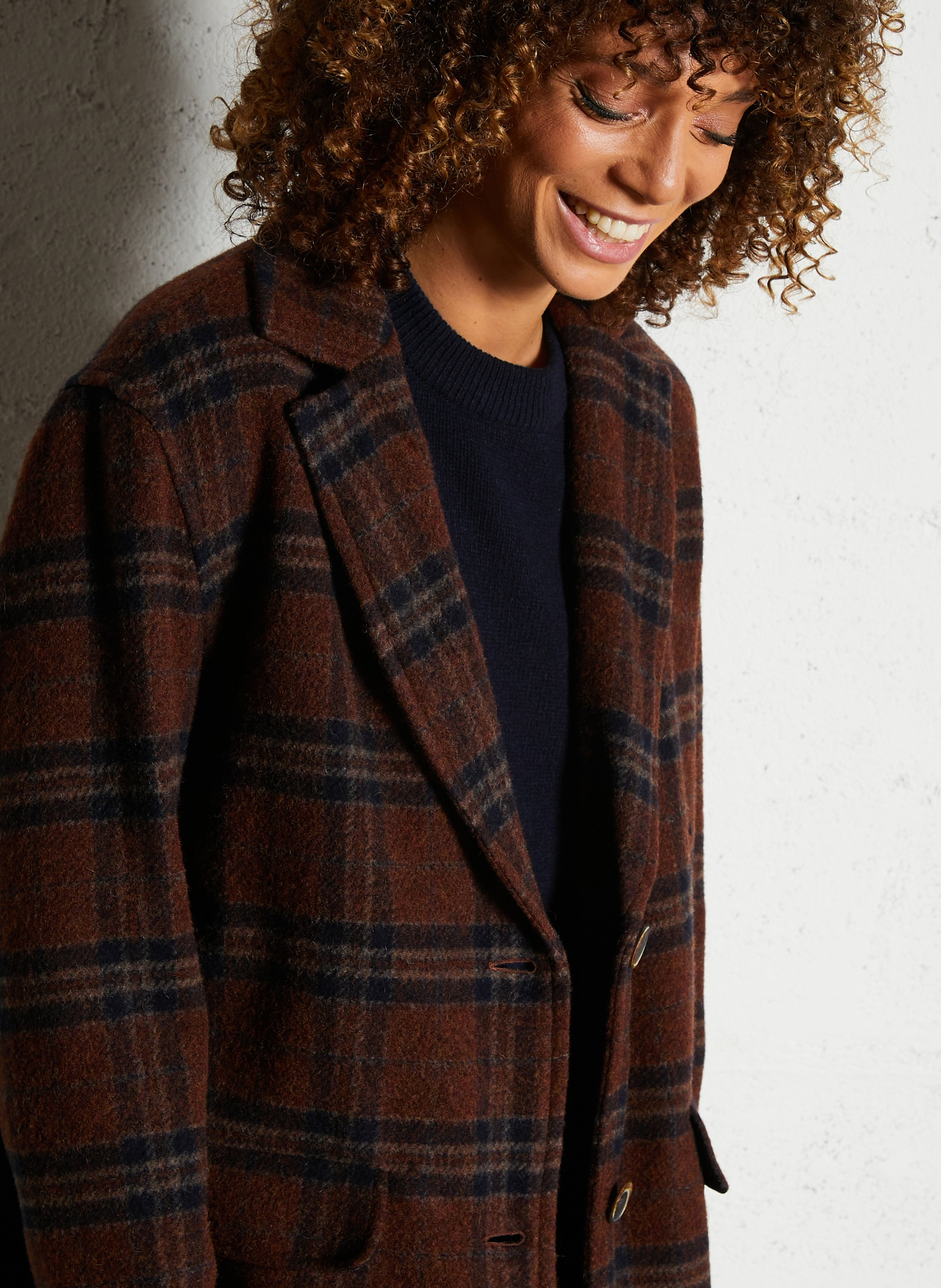 Manteau long col tailleur à carreaux en laine mélangée DIEGA Rouge