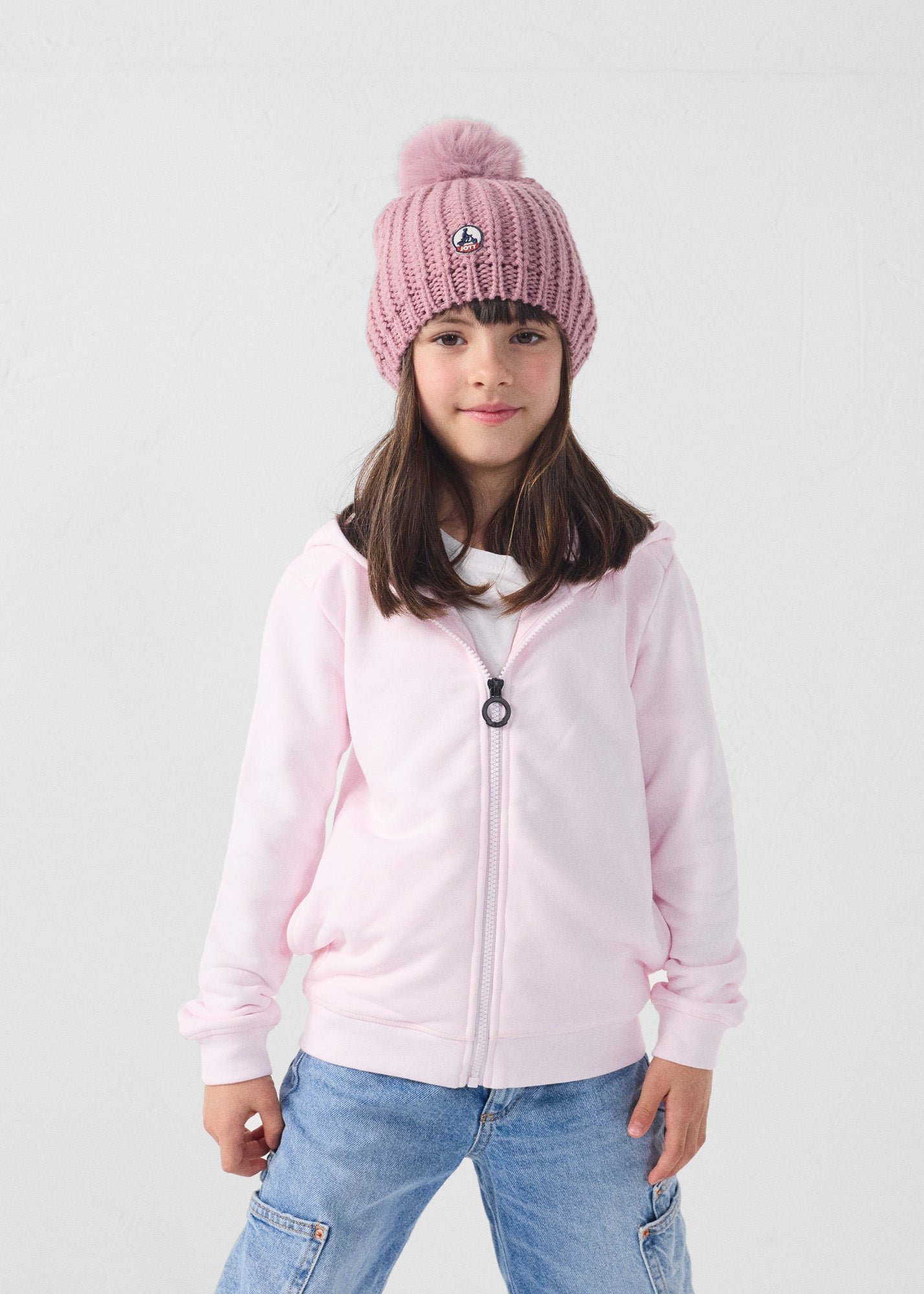 Child's zip-up hooded jacket in petal pink arie JOTT Pink