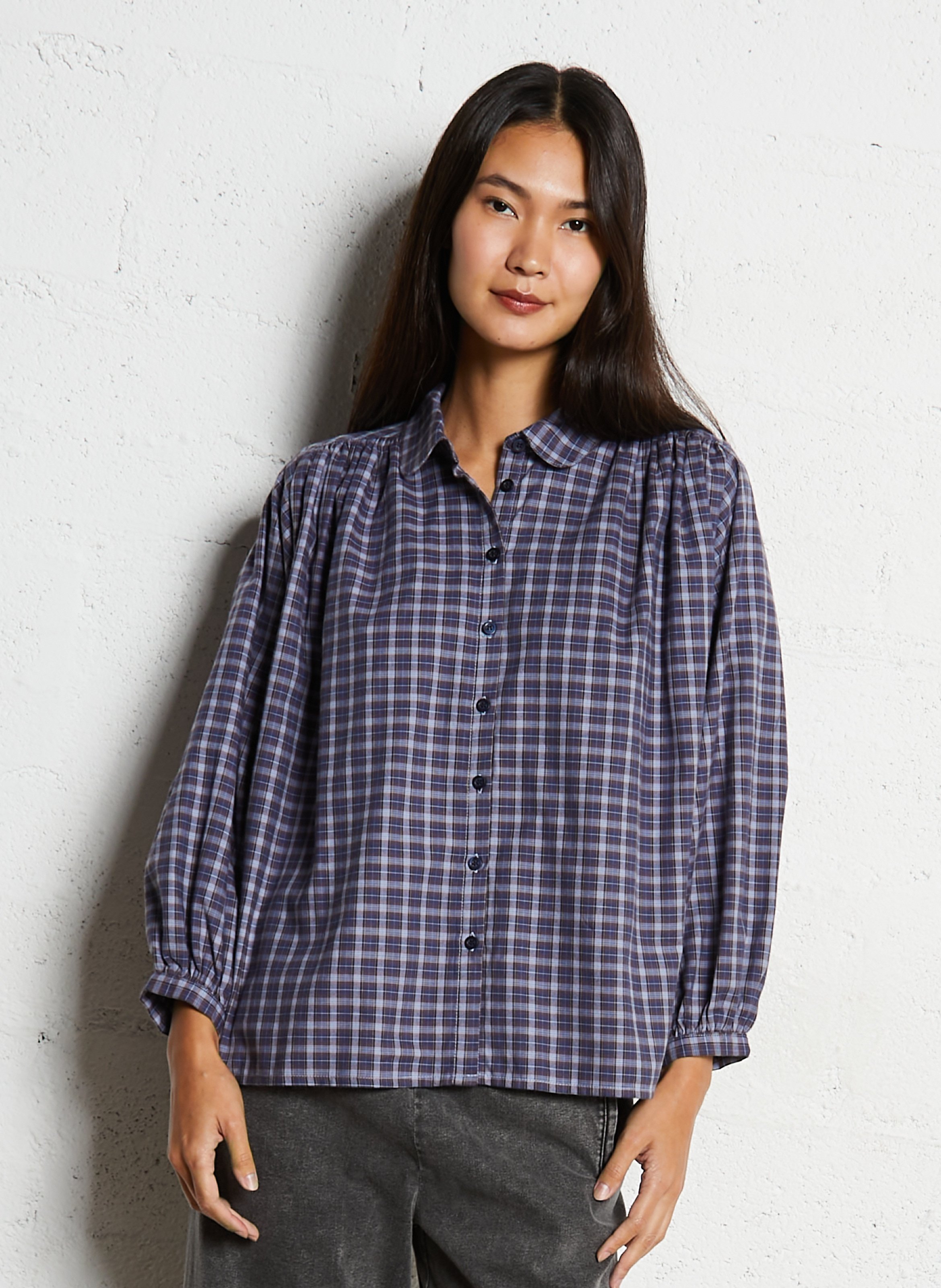 Cotton classic-collar checked shirt HOD PARIS Blue