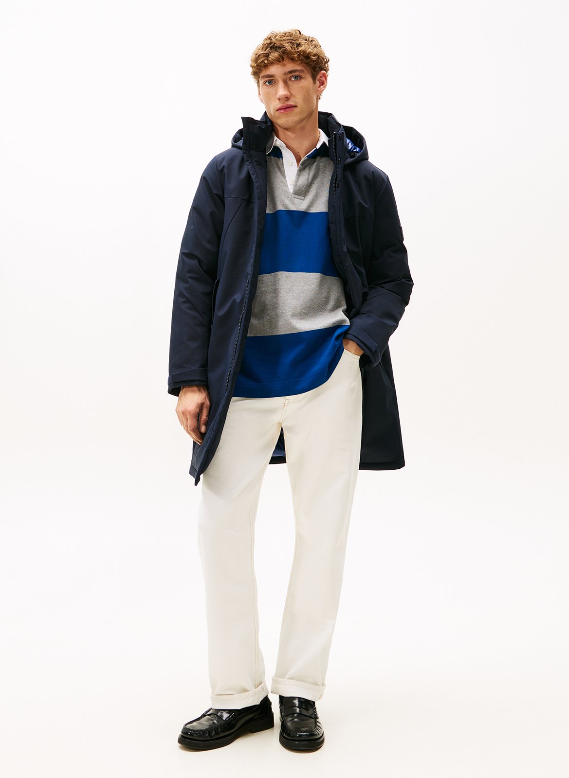 Solid straight parka with hood TOMMY HILFIGER Blue