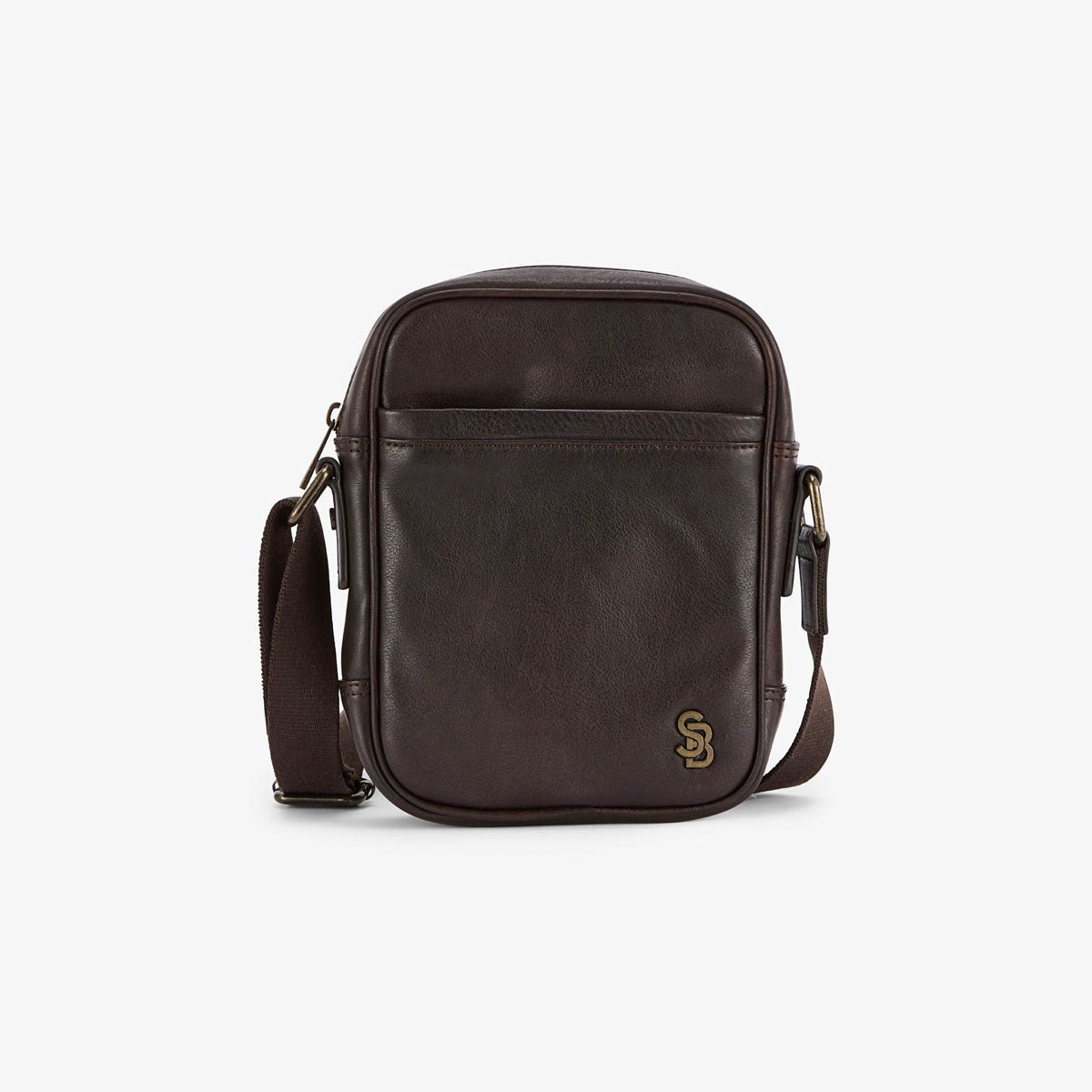 Small brown leather shoulder bag with metal logo SERGE BLANCO Brown