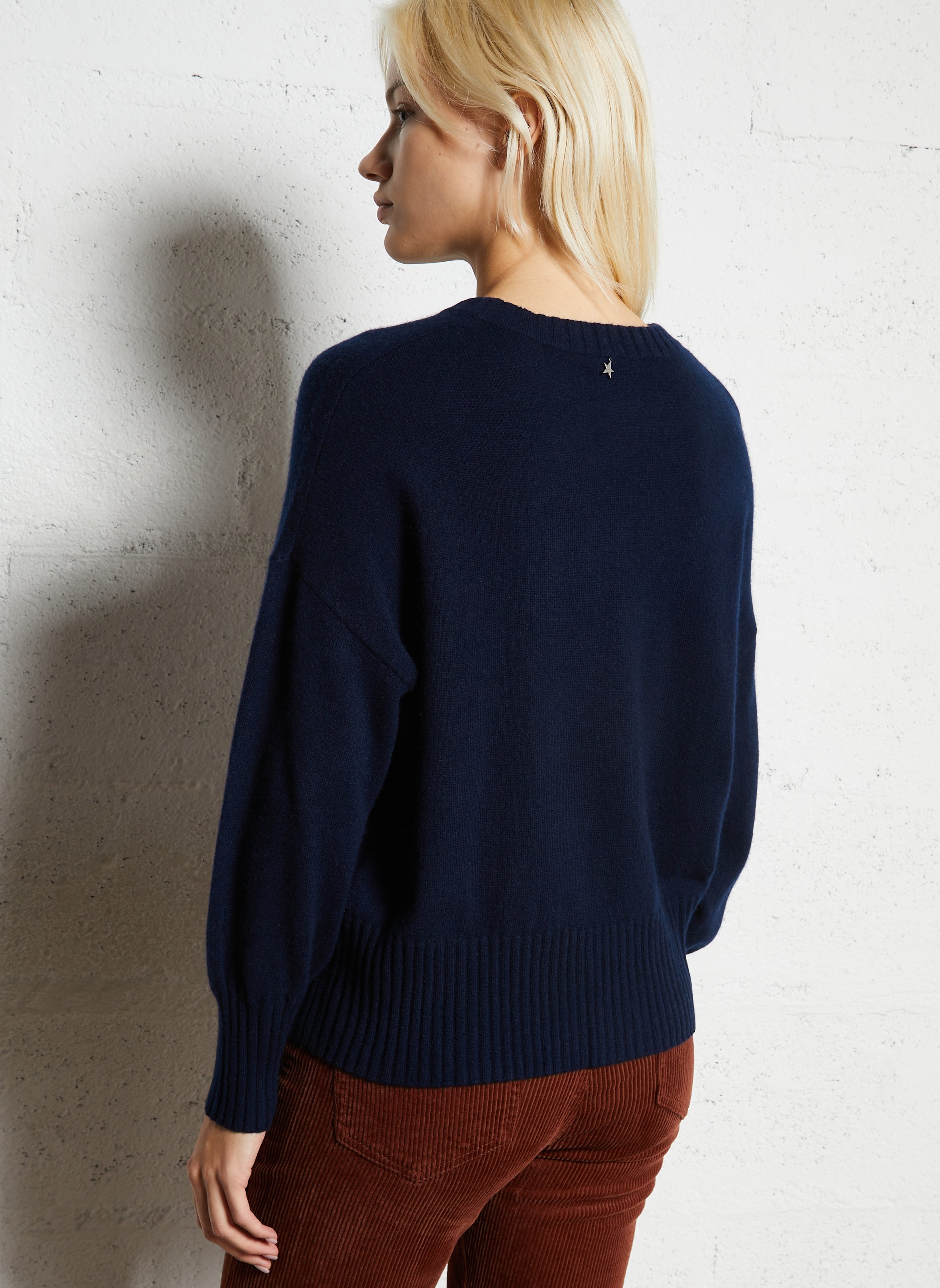Pull oversize col rond en cachemire SUD EXPRESS Bleu