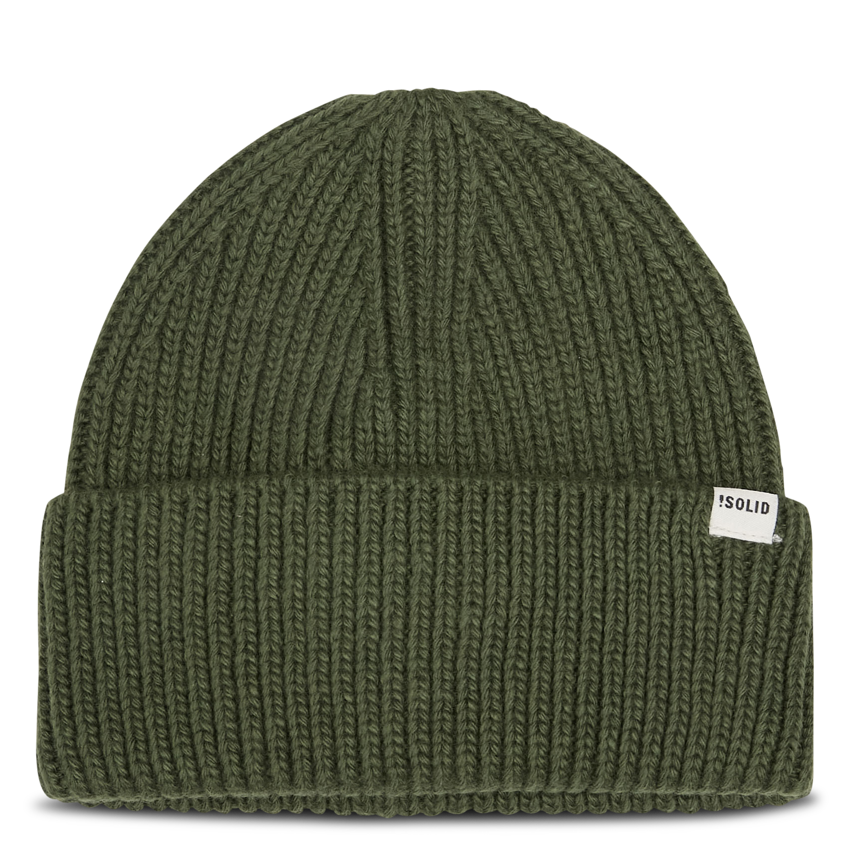 Effen muts met omgeslagen rand in gebreide stof. SOLID Groen