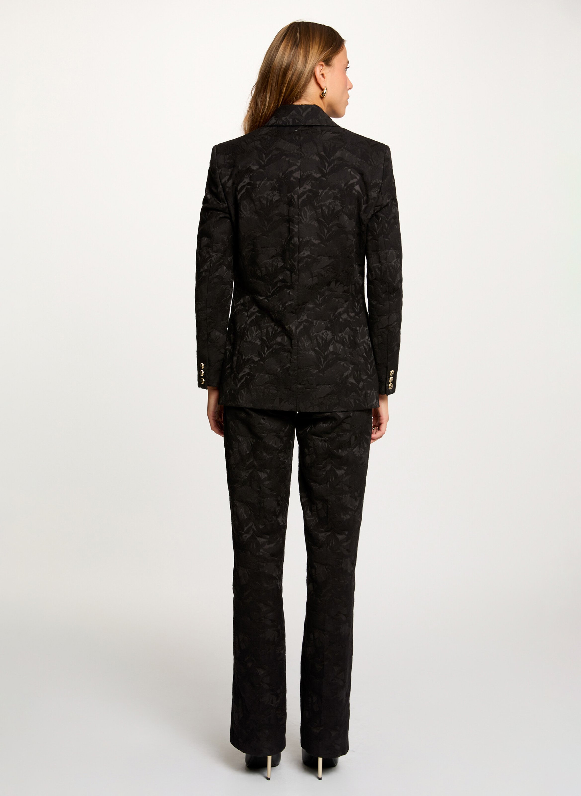 Wijde broek met plantaardige print MORGAN Zwart