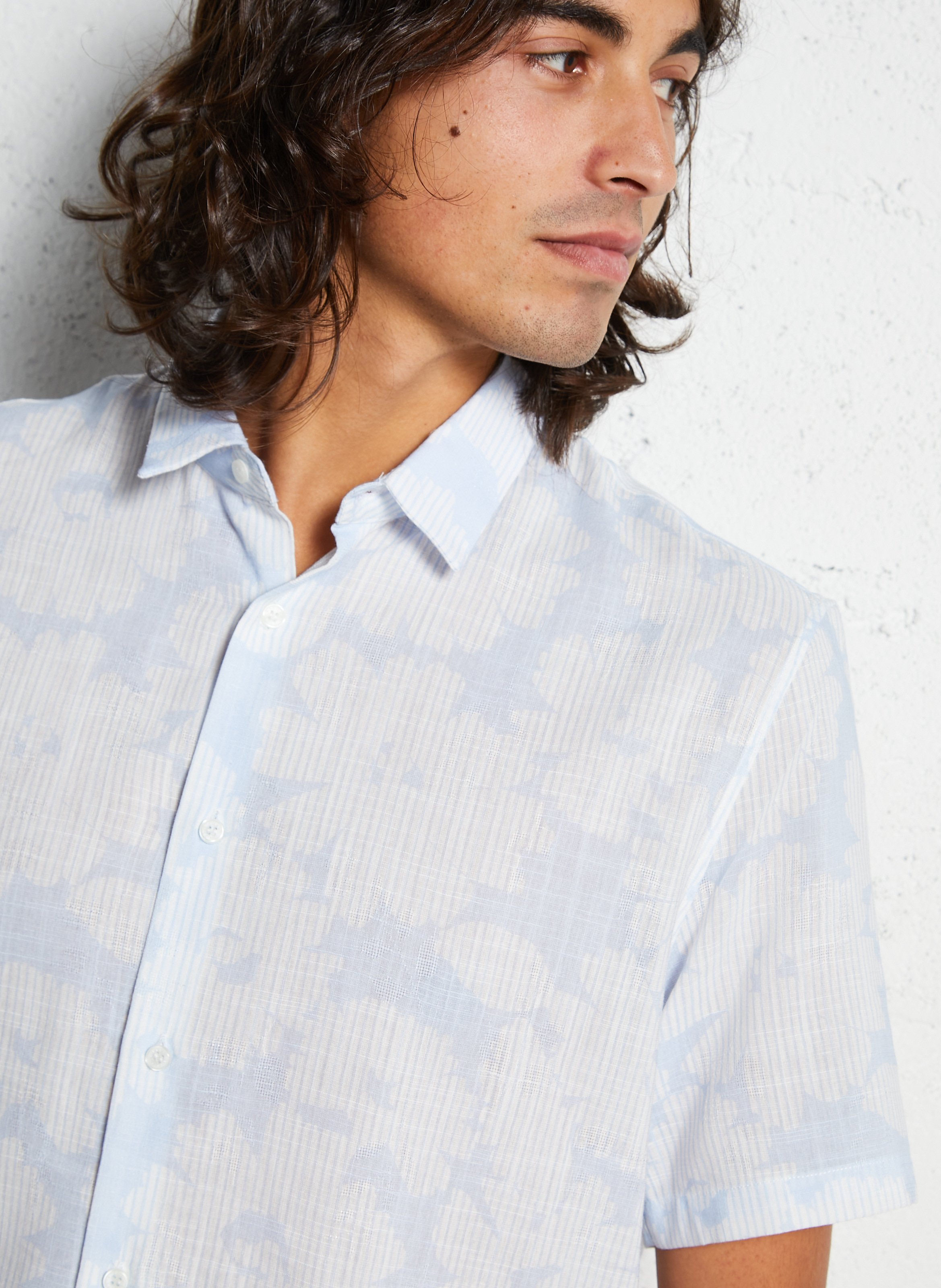 Straight shirt with Parisian collar and floral print IKKS Blue
