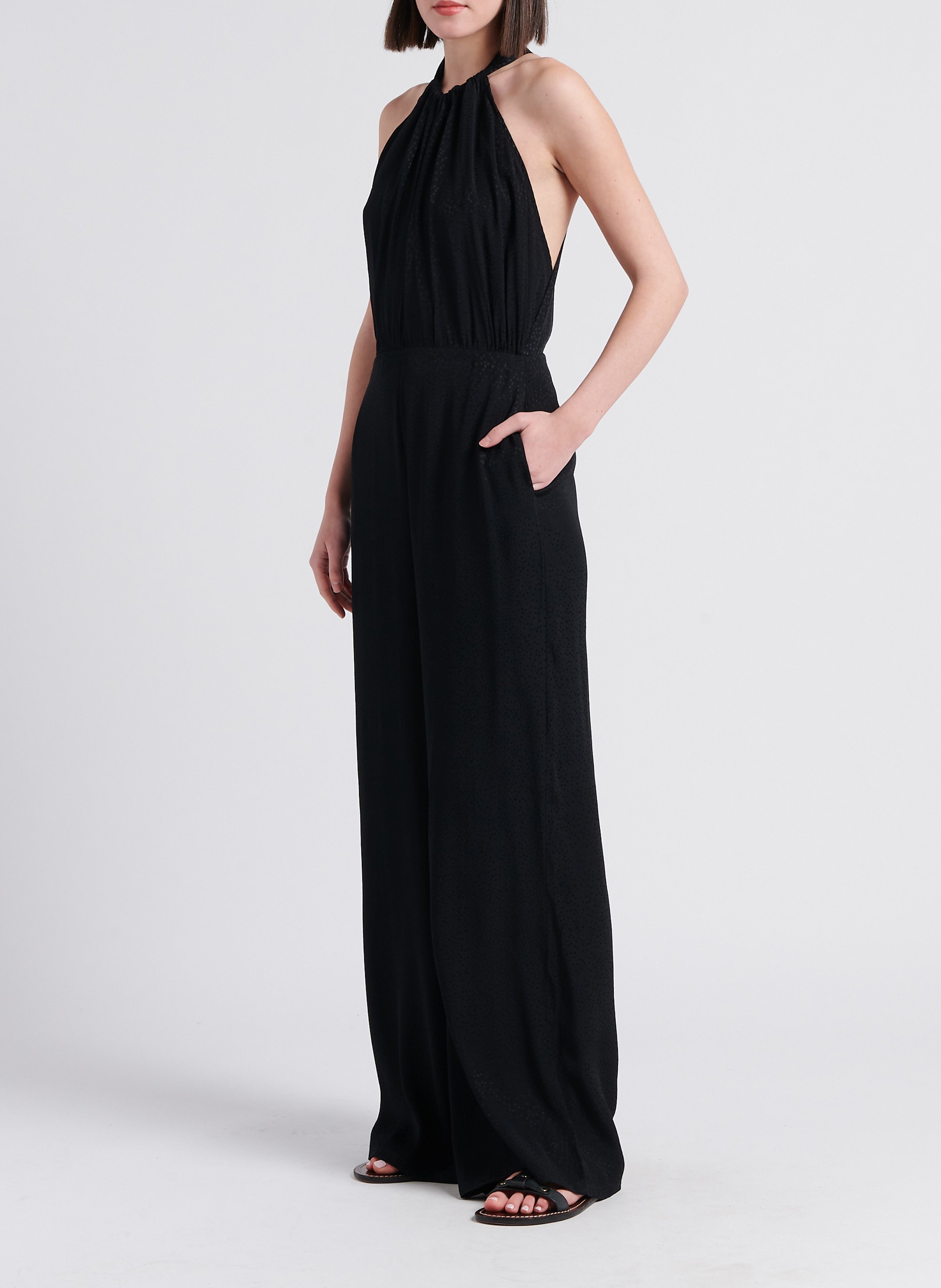 American sleeve wide-leg jumpsuit ATTIC AND BARN Black