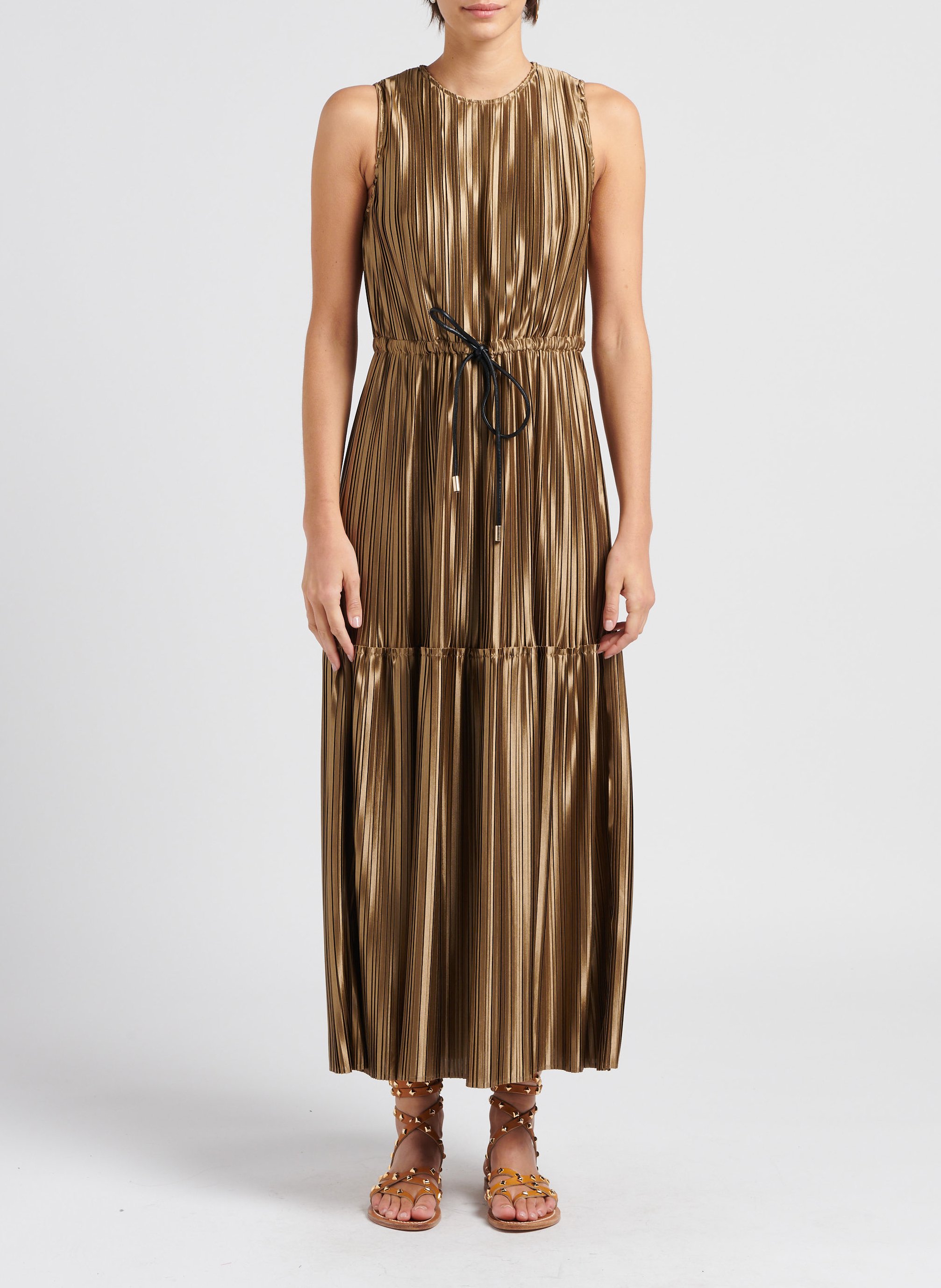 Lange jurk van glinsterende plisséstof TWINSET Goudkleurig