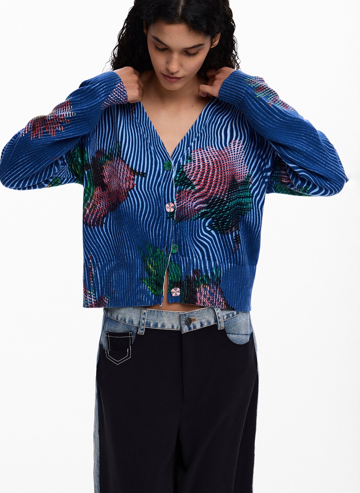 Darjee - Strickjacke mit V-Ausschnitt, Baumwoll-Mix DESIGUAL Blau
