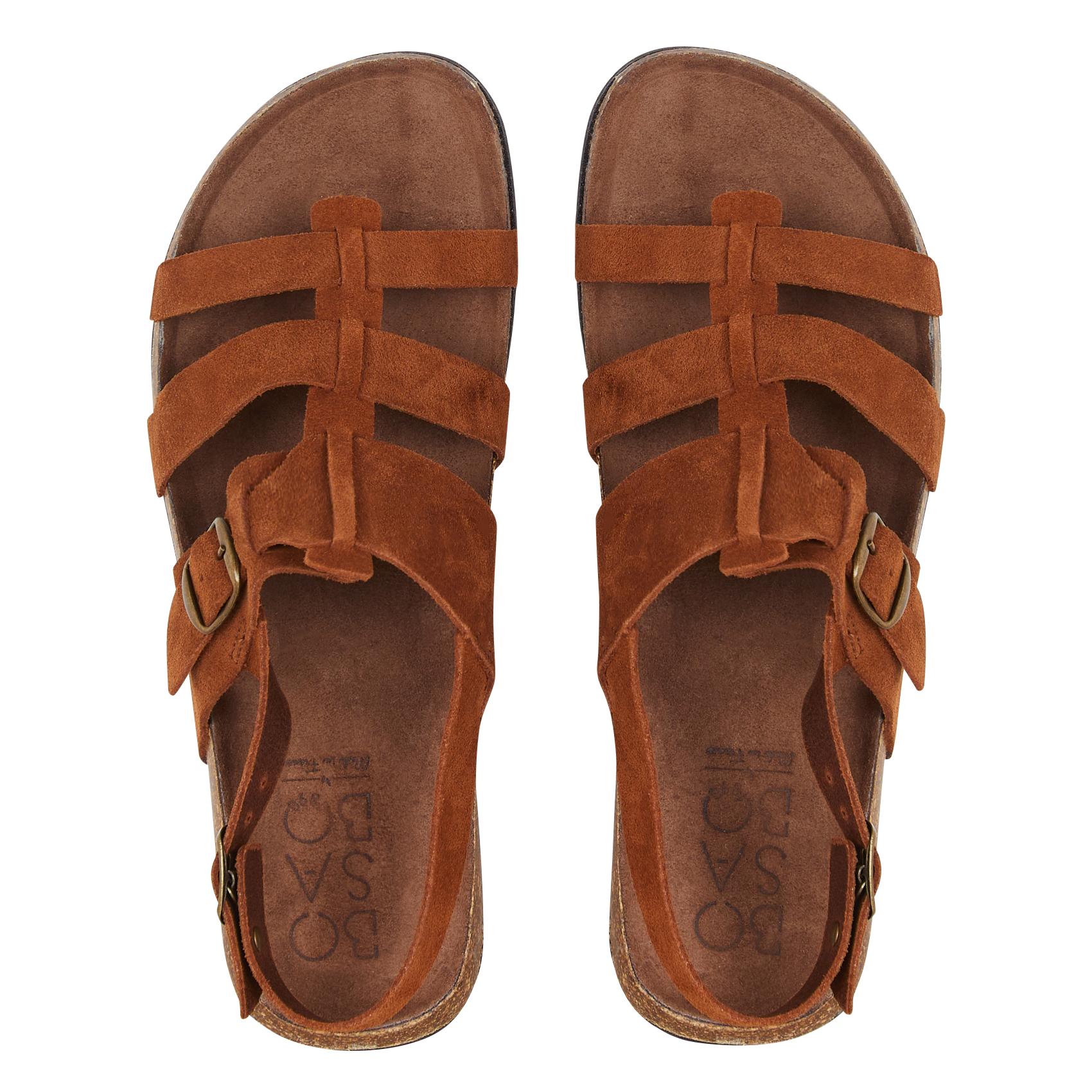 Flache Ledersandalen mit mehreren Riemchen BOSABO Braun