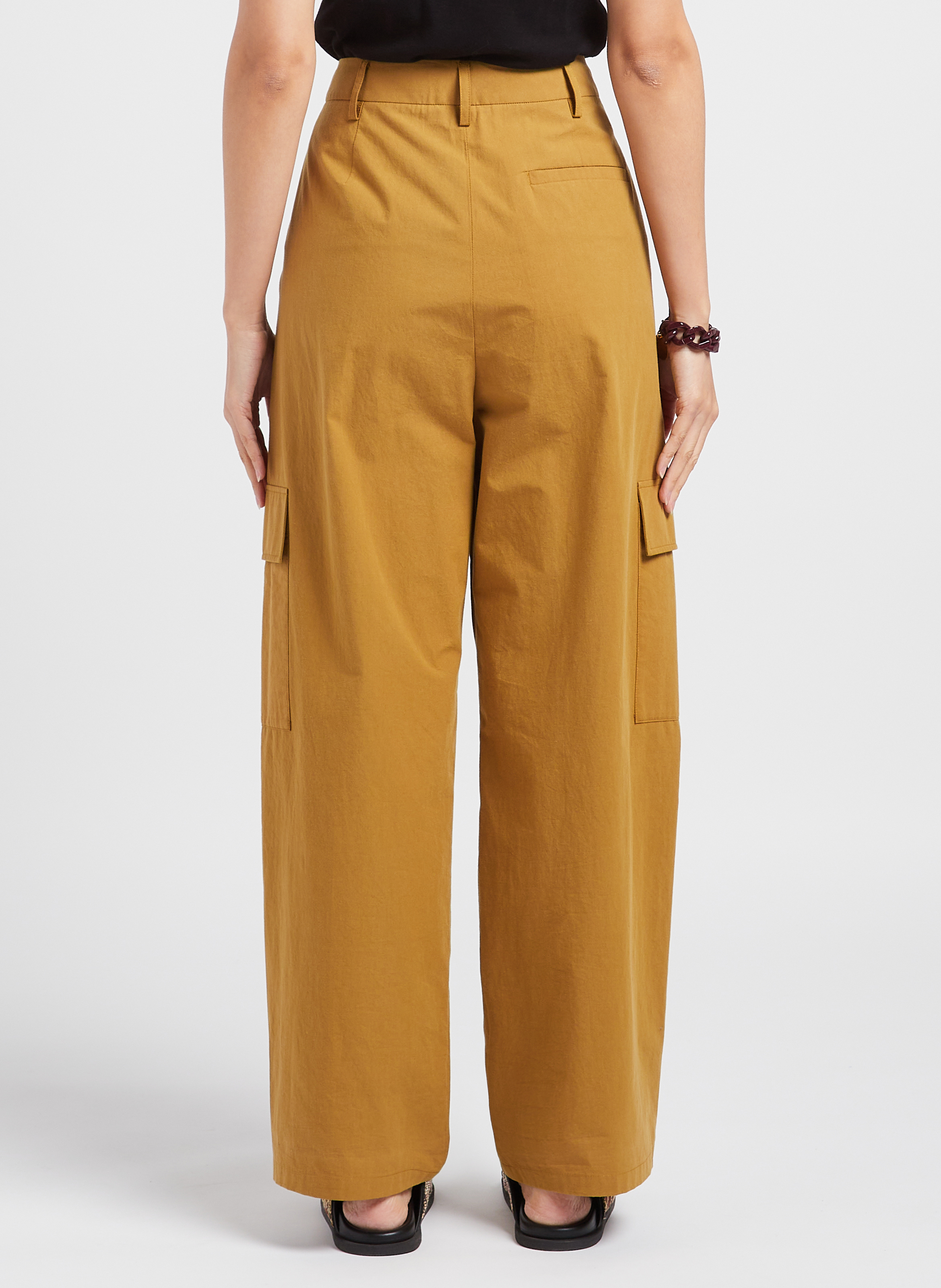 Pantalon cargo large taille haute en coton ATTIC AND BARN Kaki