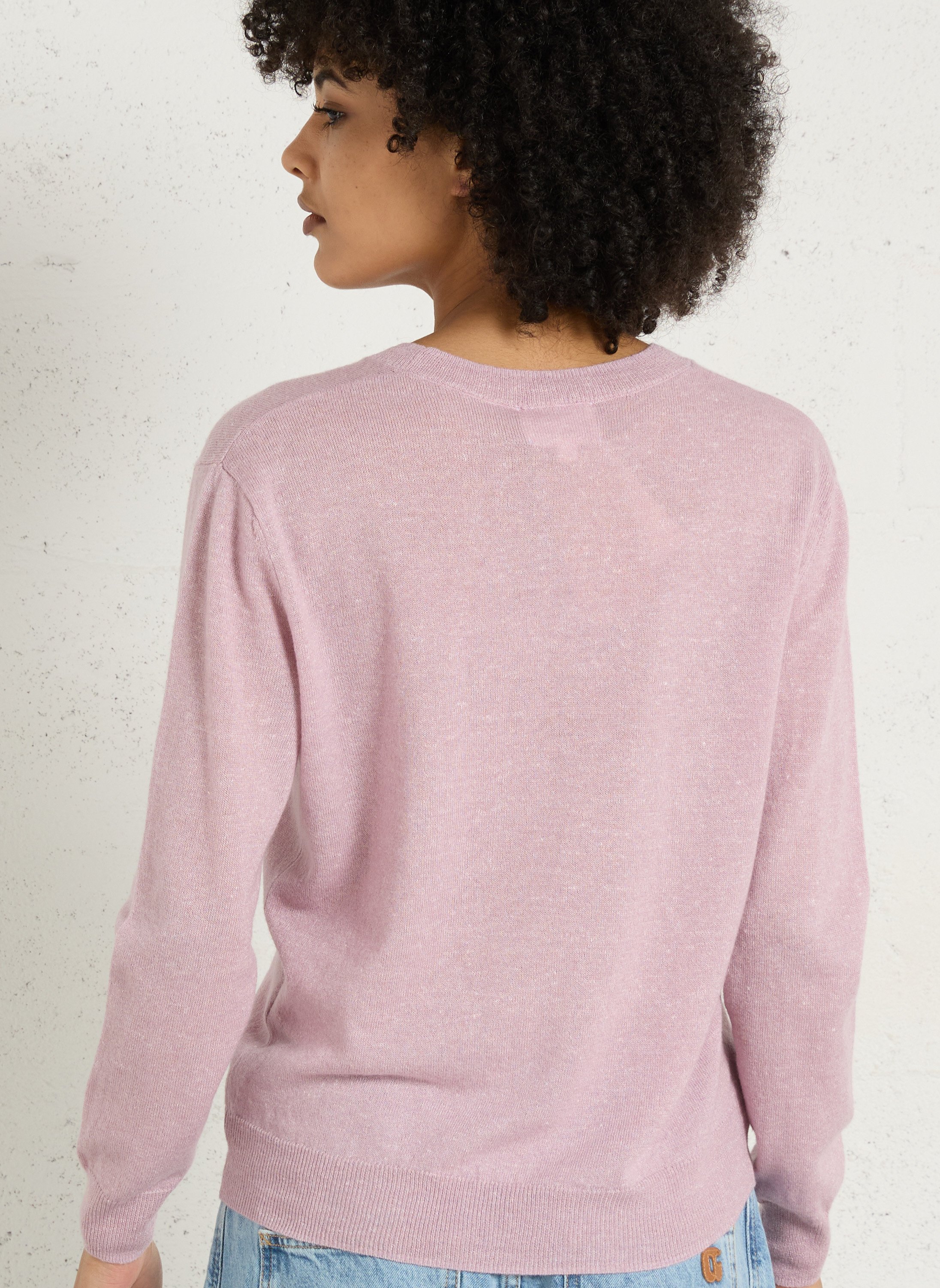 Solid cashmere and linen straight fit sweater MAISON 123 Purple