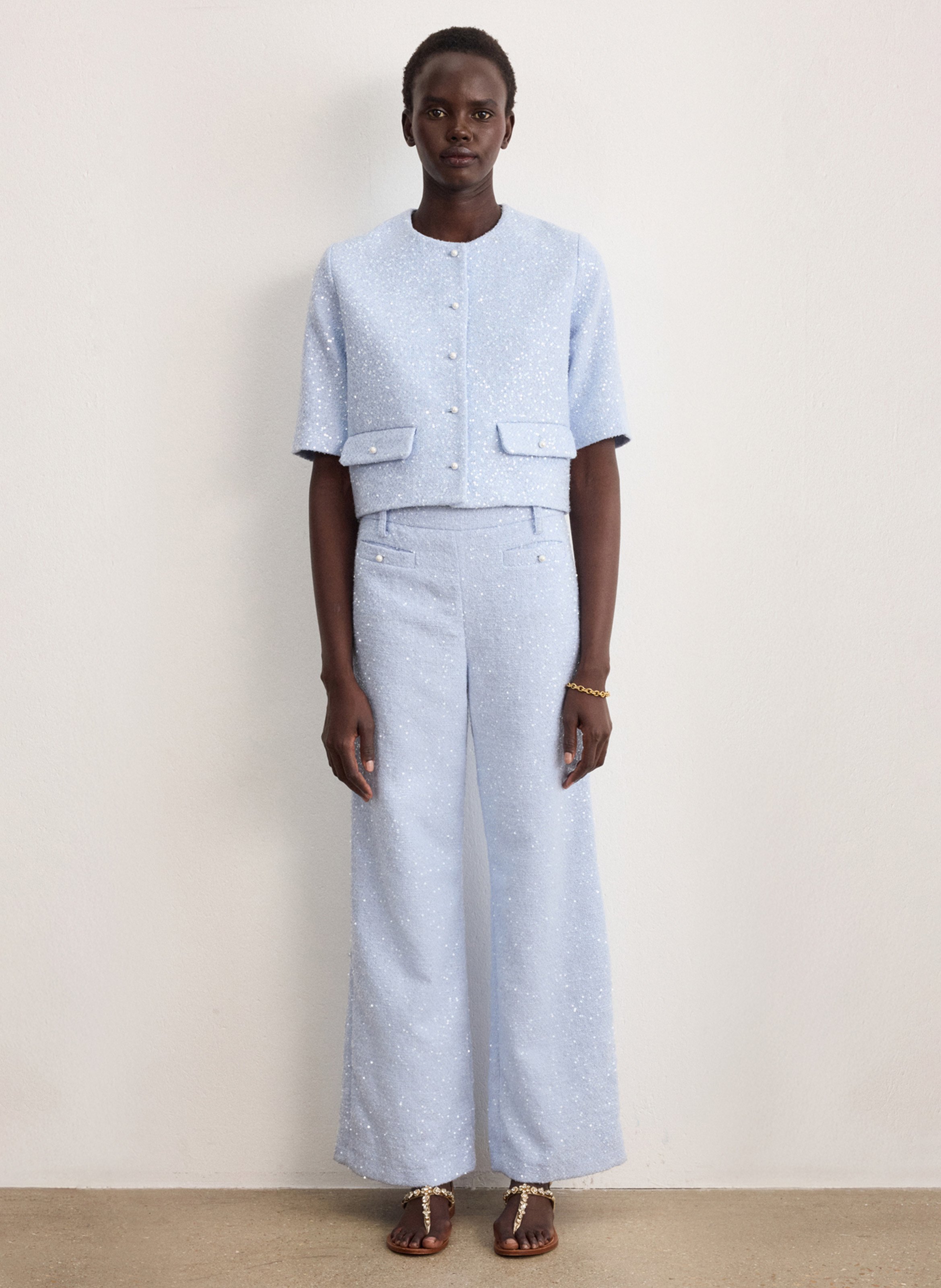 Oversized round neck embroidered jacket PABLO Blue