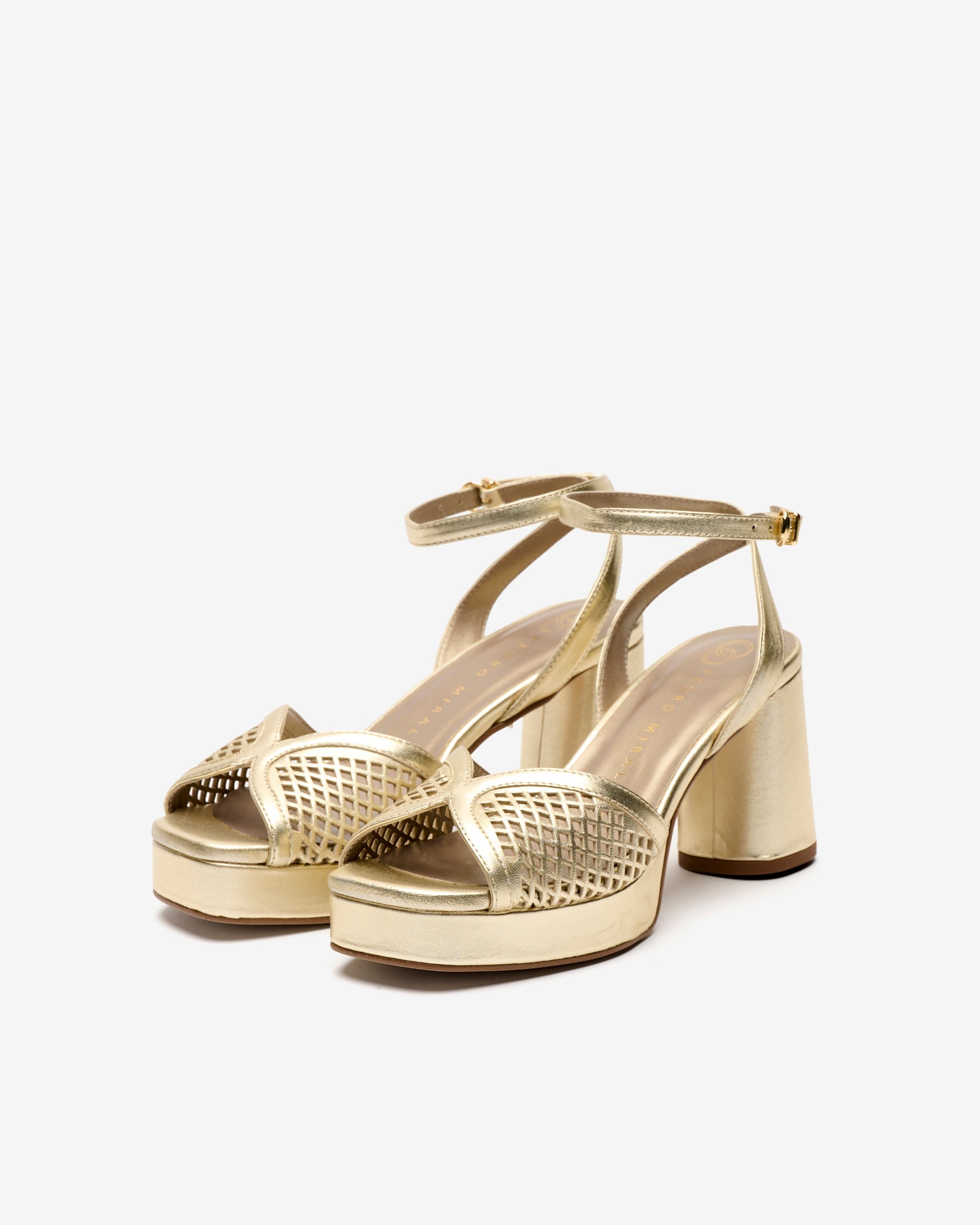Platinum metallic leather heeled sandals PEDRO MIRALLES Golden