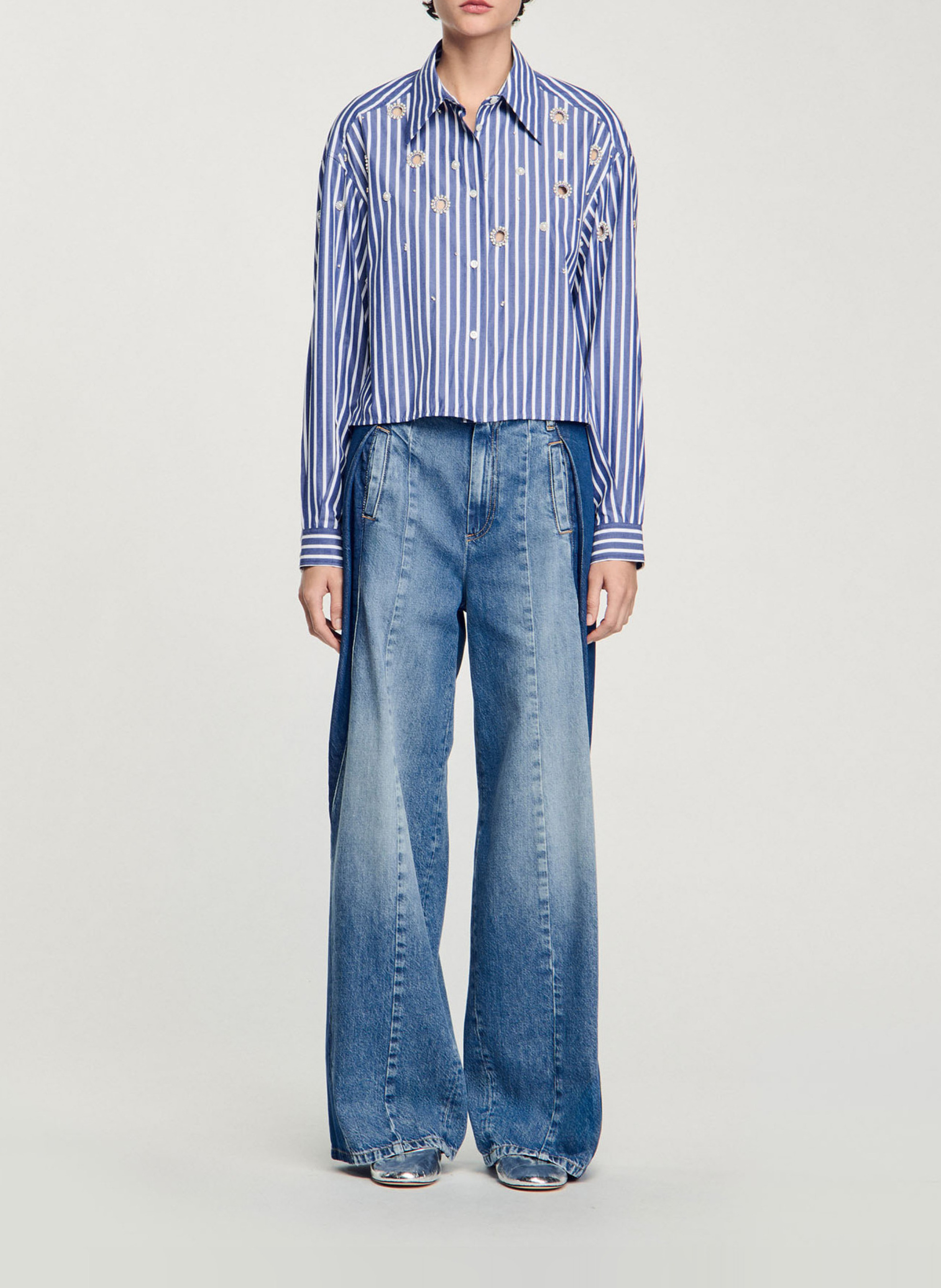 Katoenen blouse met klassieke kraag SANDRO Blauw