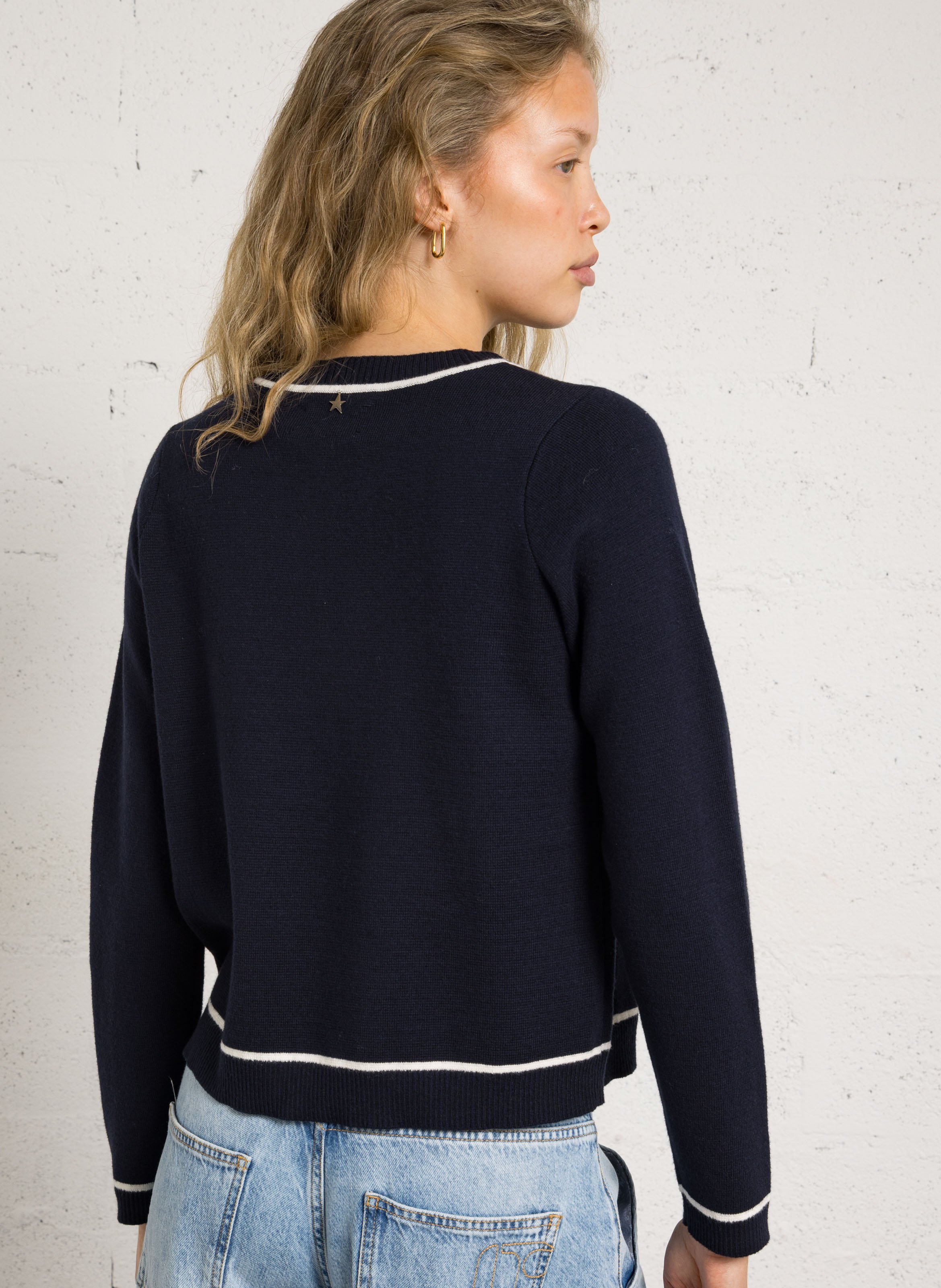 Straight round neck vest in cotton and wool SUD EXPRESS Blue