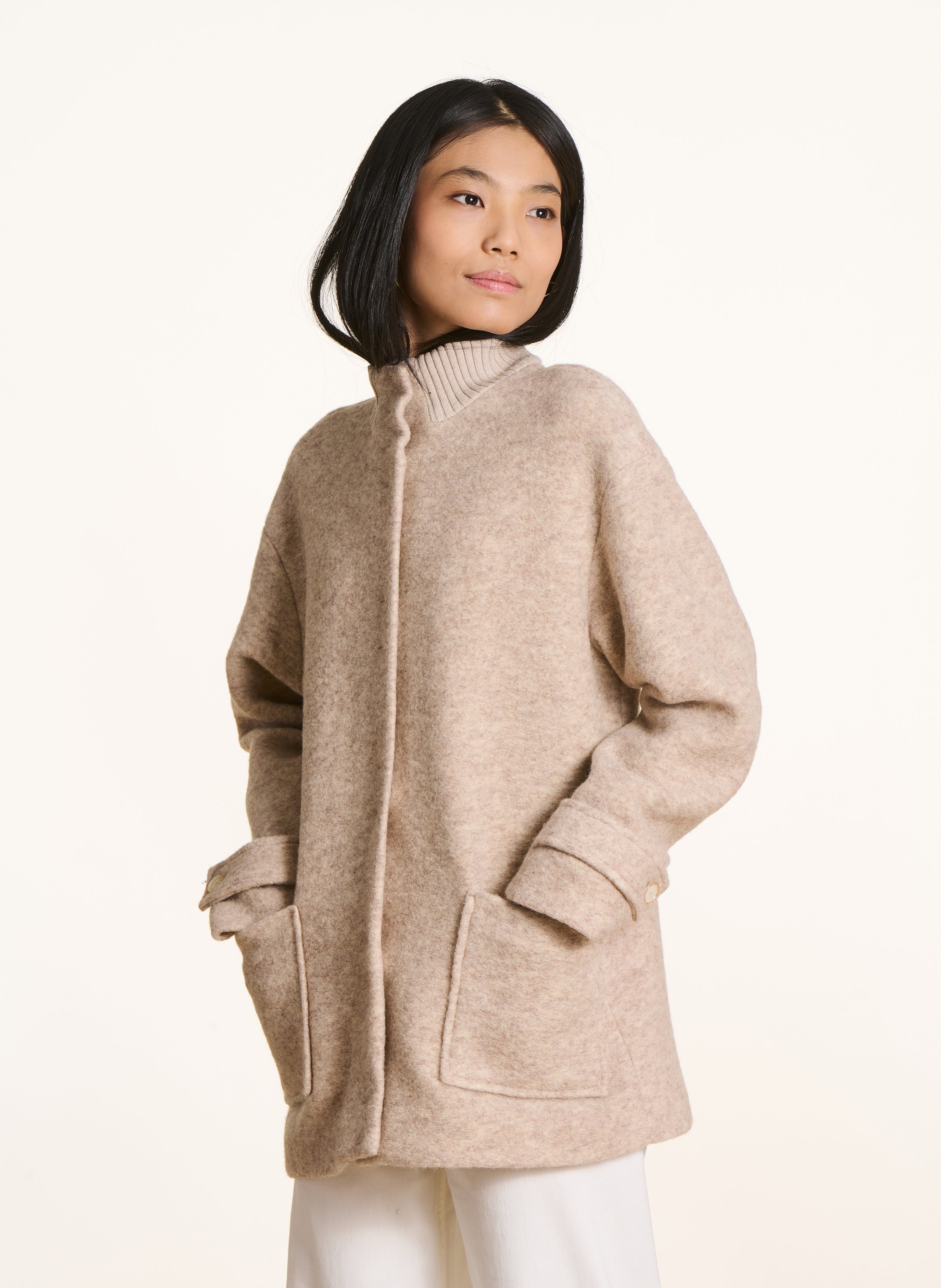 Veste col montant en laine mélangée LA FEE MARABOUTEE Blanc