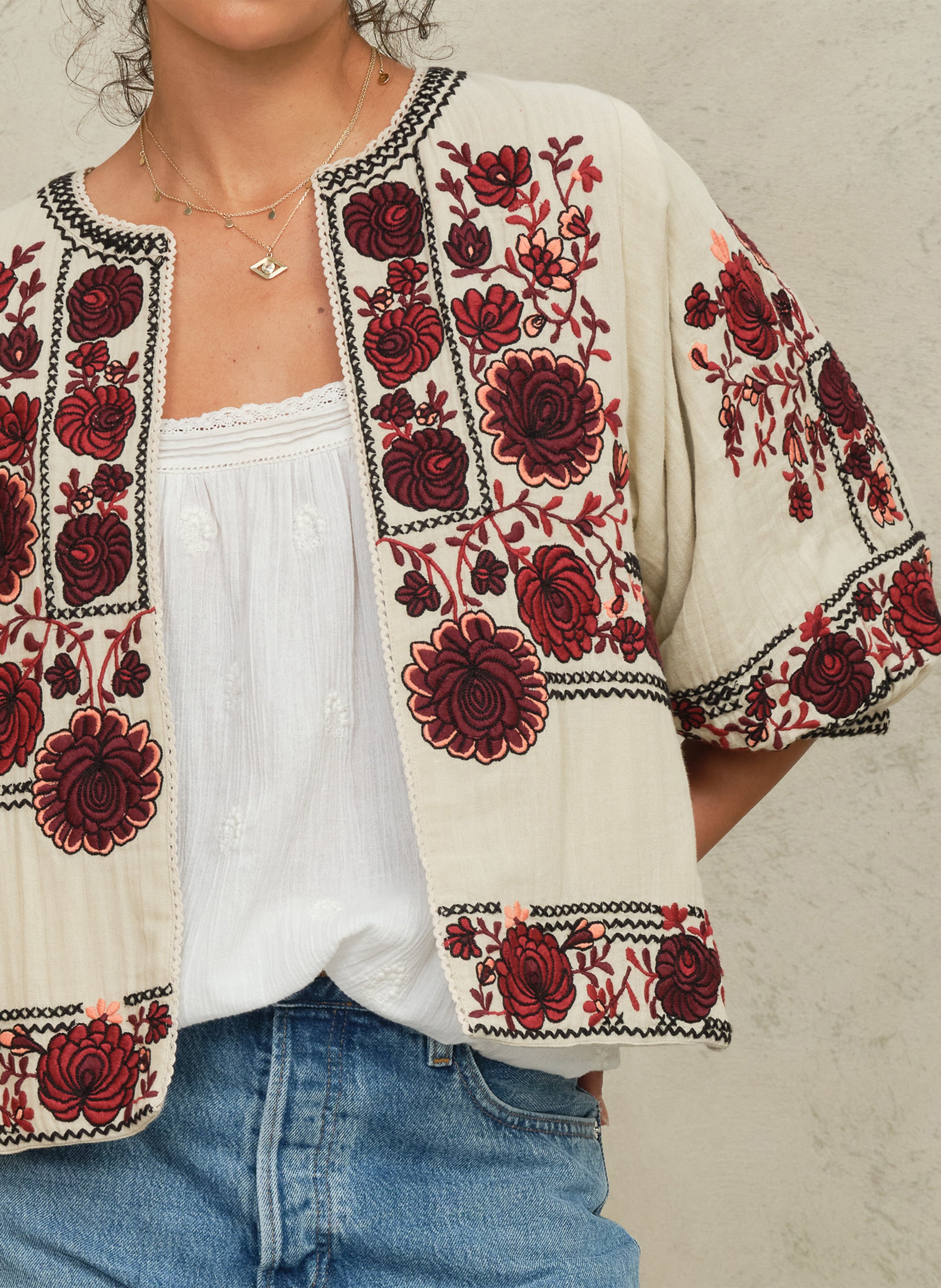 Veste oversize col rond en coton imprimé M.A.B.E Blanc