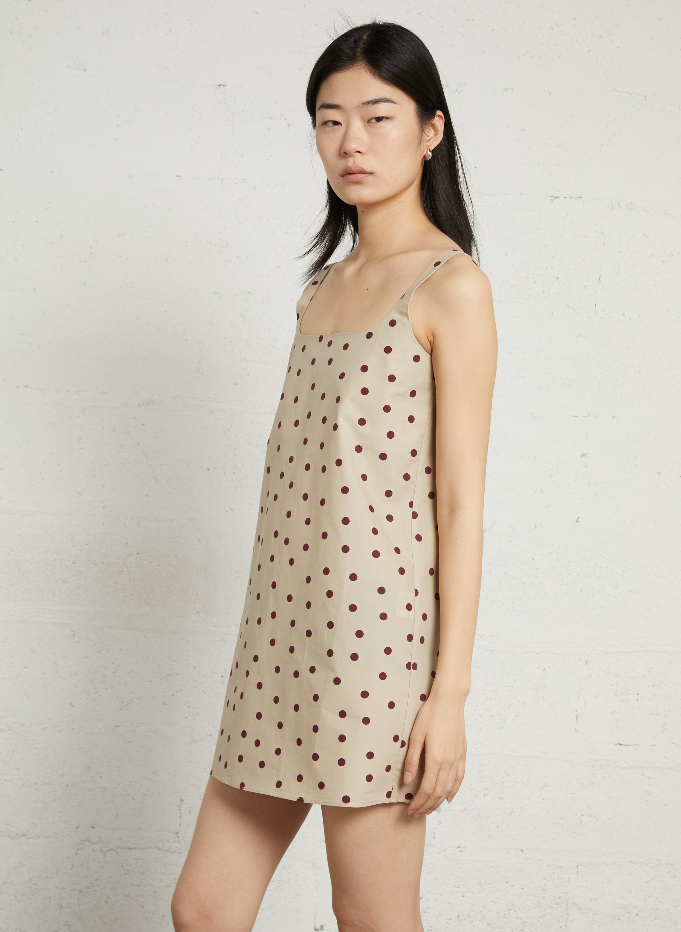 Vestido corto de algodón con cuello cuadrado BELLEPIECE Beige