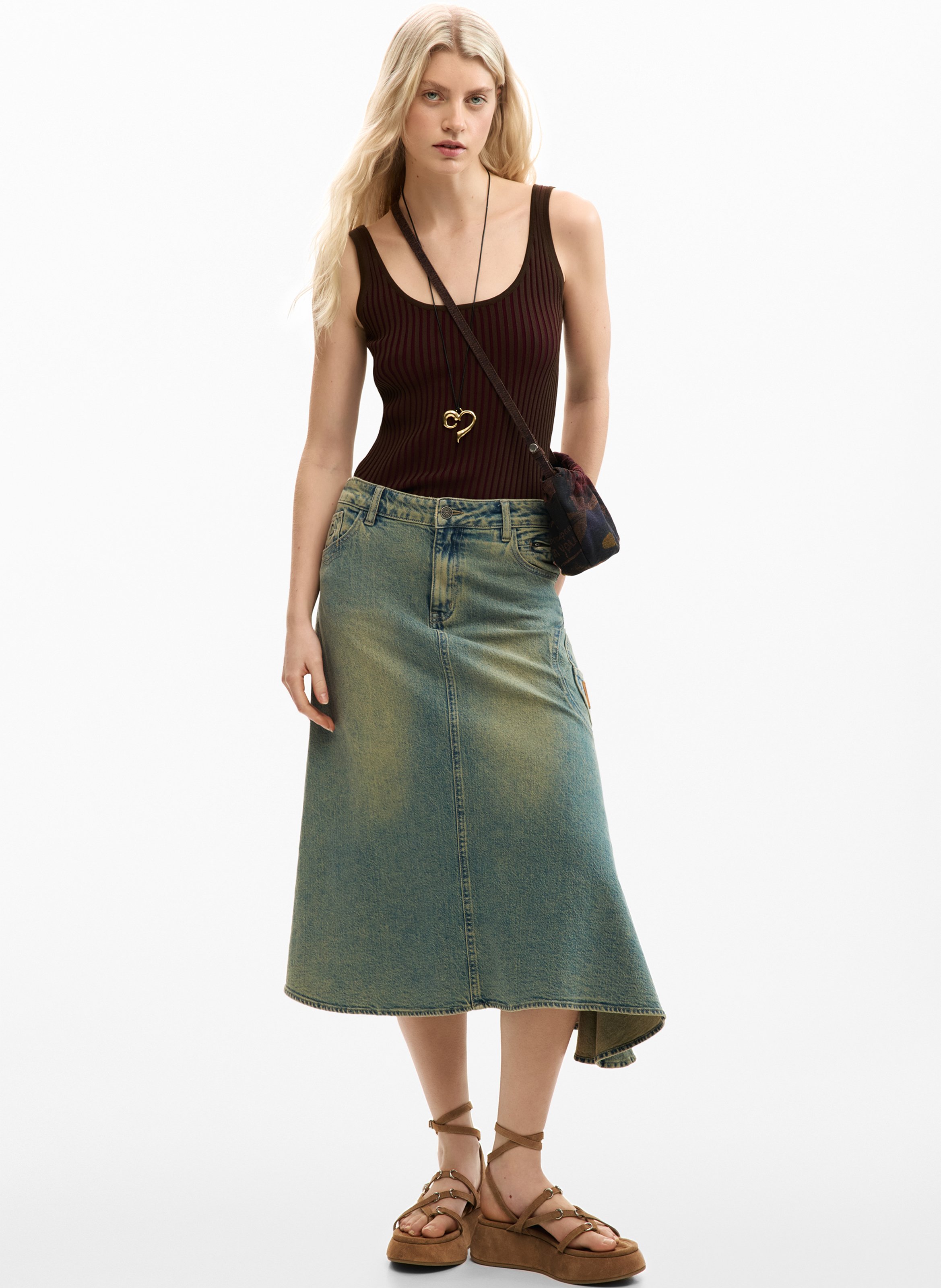 Débardeur col rond en maille côtelée DESIGUAL Marron