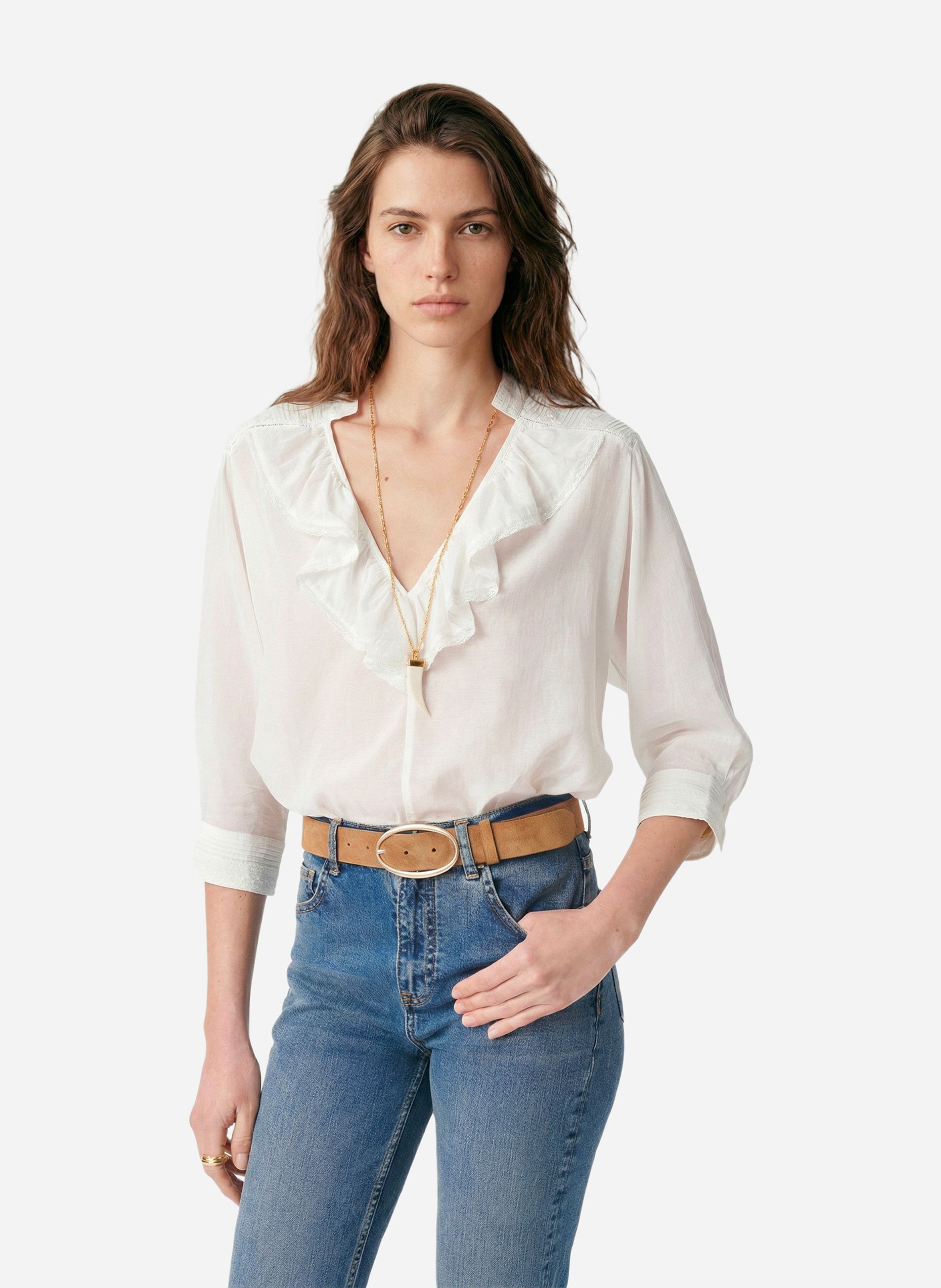 Blouse col V à volants VANESSA BRUNO Blanc
