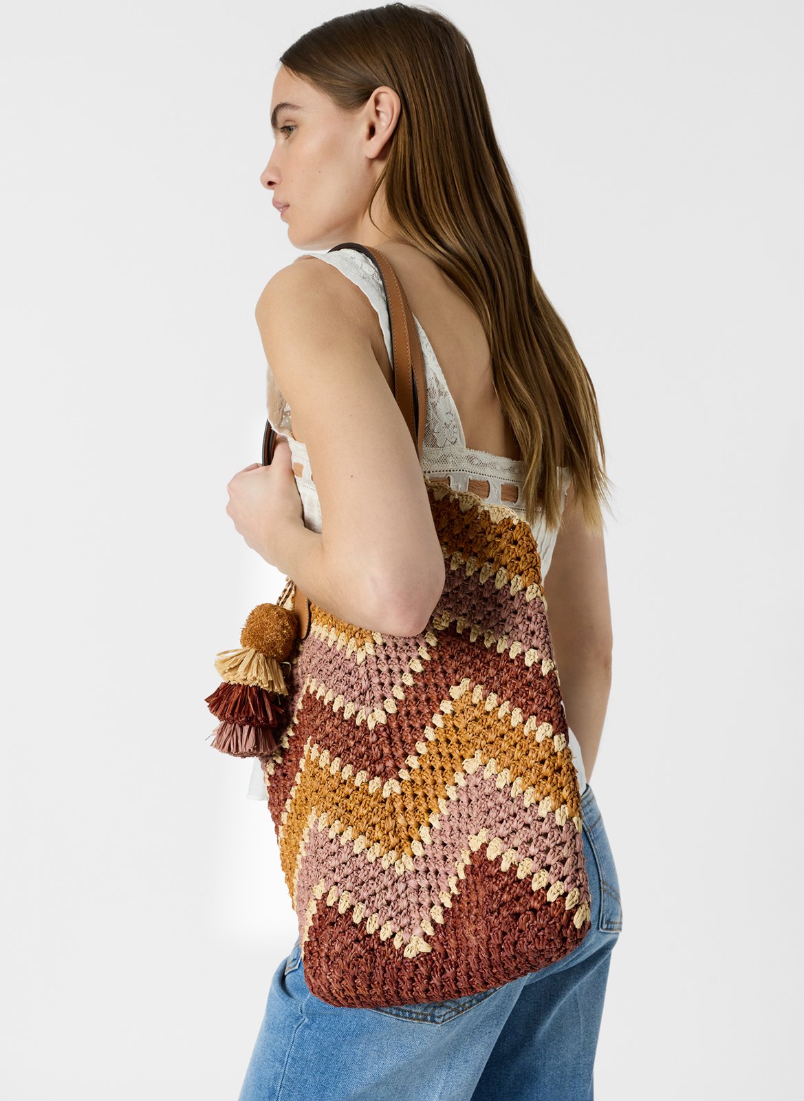 Sac cabas à motif en raphia et cuir GERARD DAREL Noir