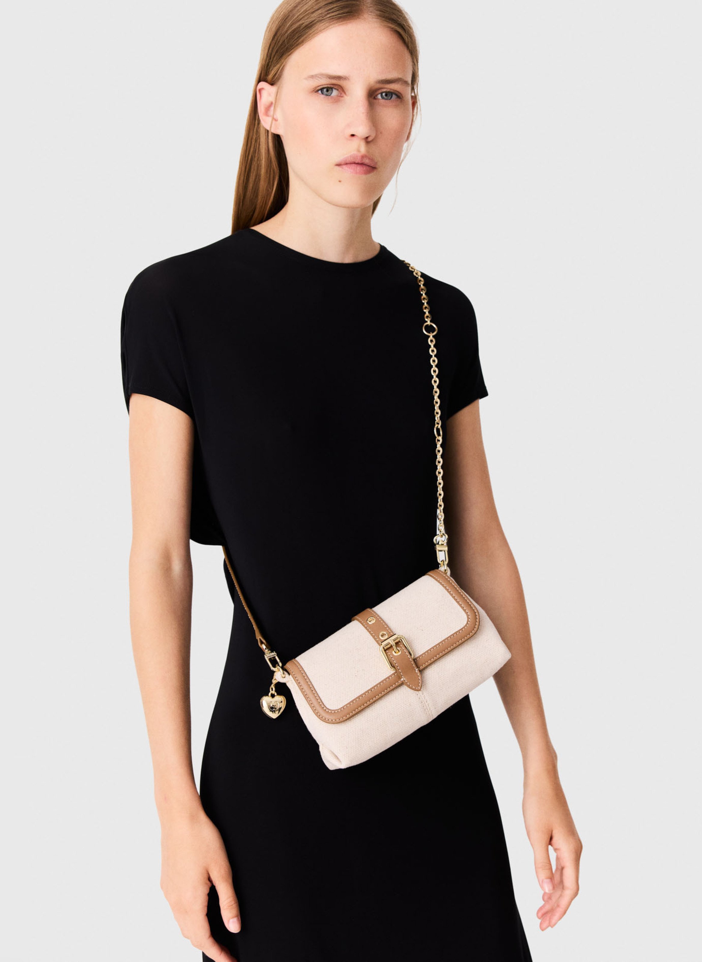 Sac bandoulière en coton et en lin MAJE Beige