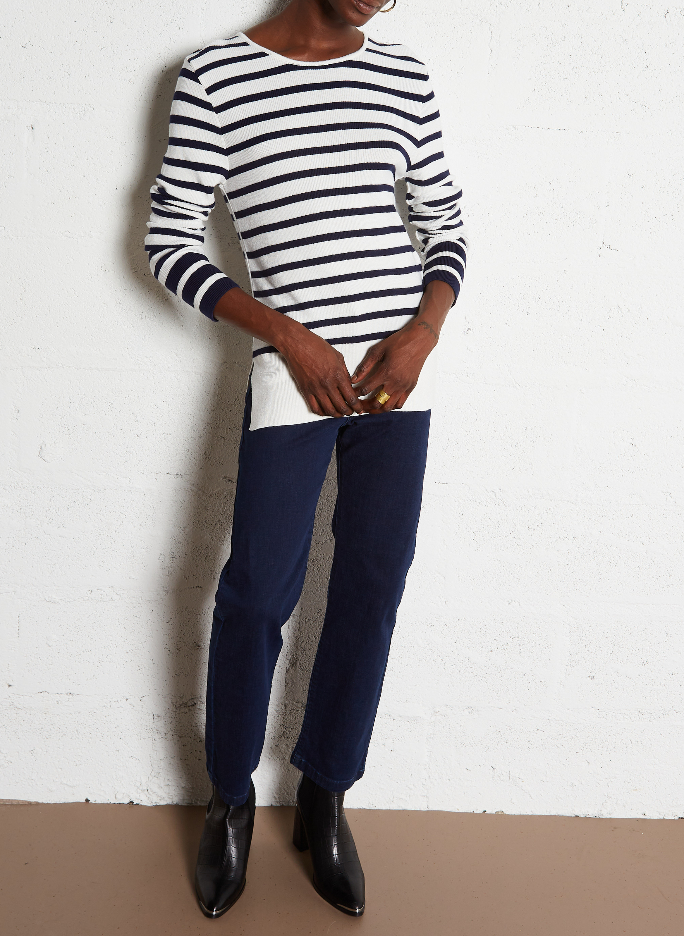 Jean droit cropped en coton mélangé IKKS Bleu