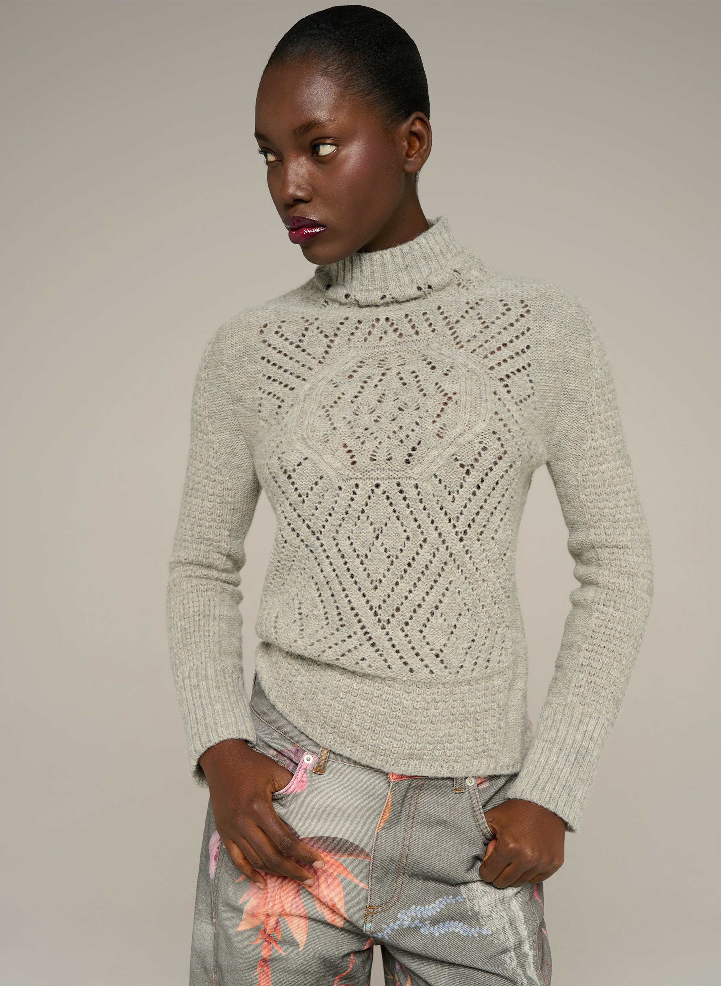 Pull moulant en laine mélangée COTELAC Grau