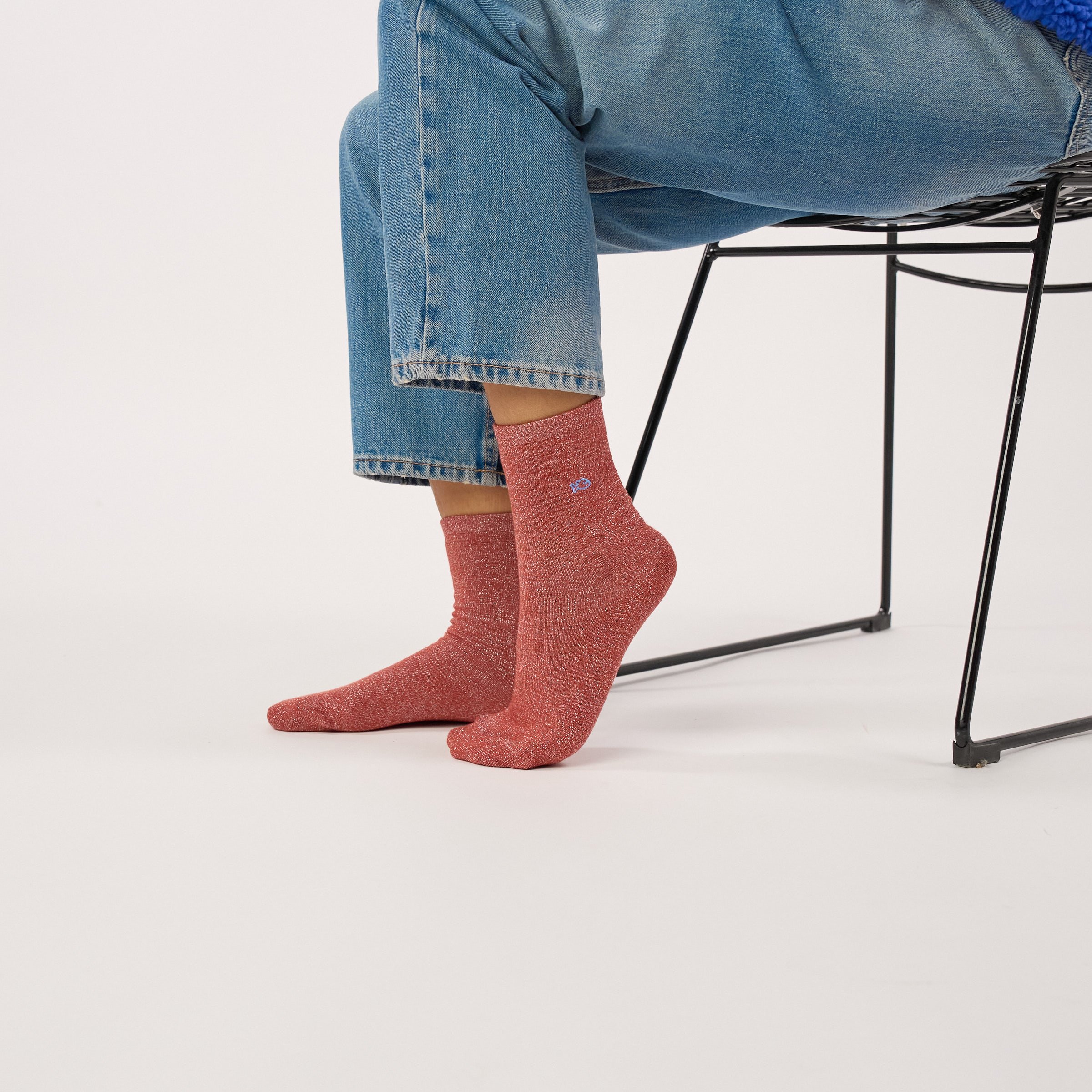 Solid Combed Cotton Glittery Socks BILLYBELT Red