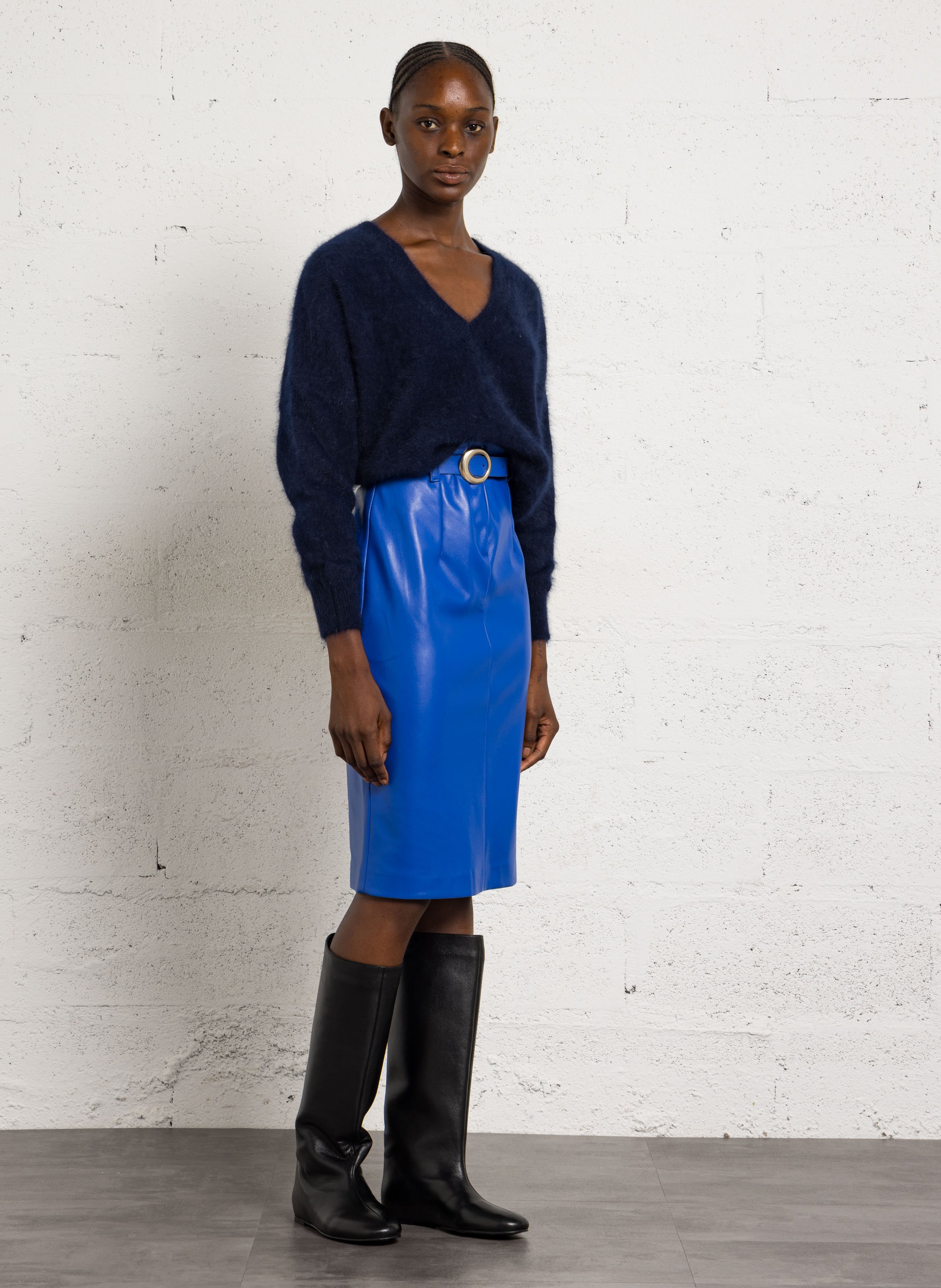 Gerade geschnittener Pullover aus Wollmix mit V-Ausschnitt BELLEROSE Blau