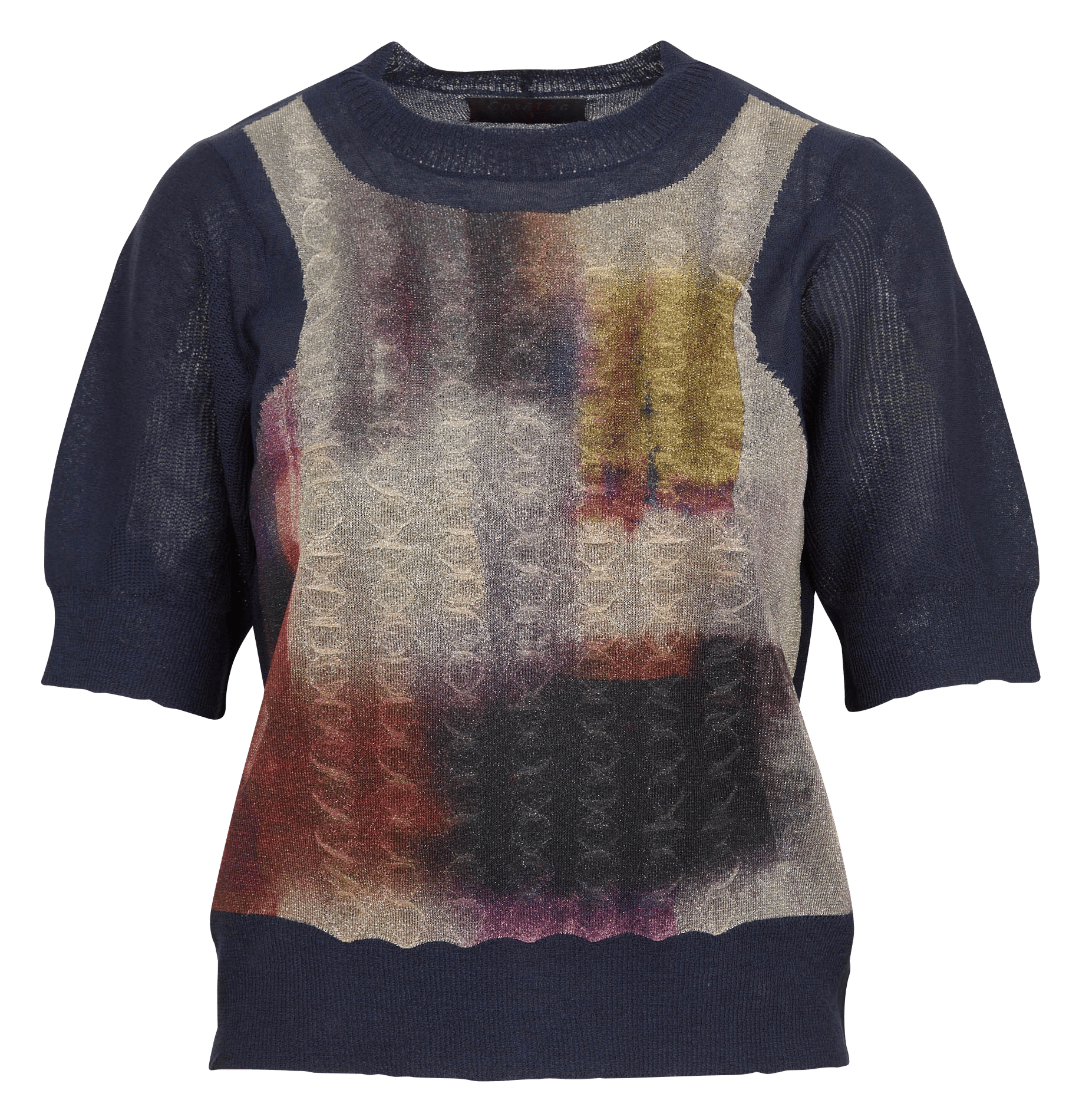 Rechte jacquard metallic pullover met ronde hals COTELAC Blauw