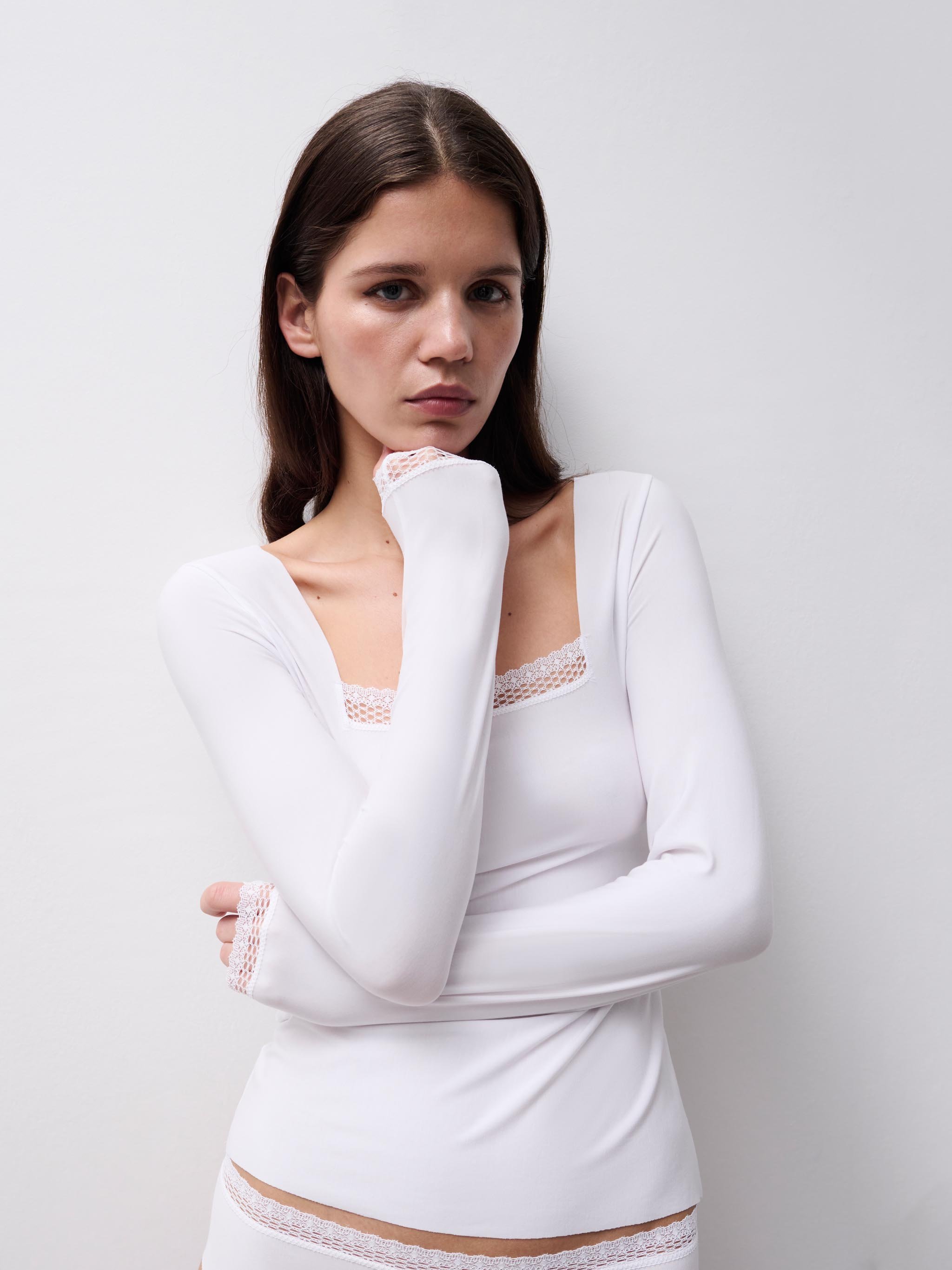 Long-sleeve lace t-shirt CHANTELLE White
