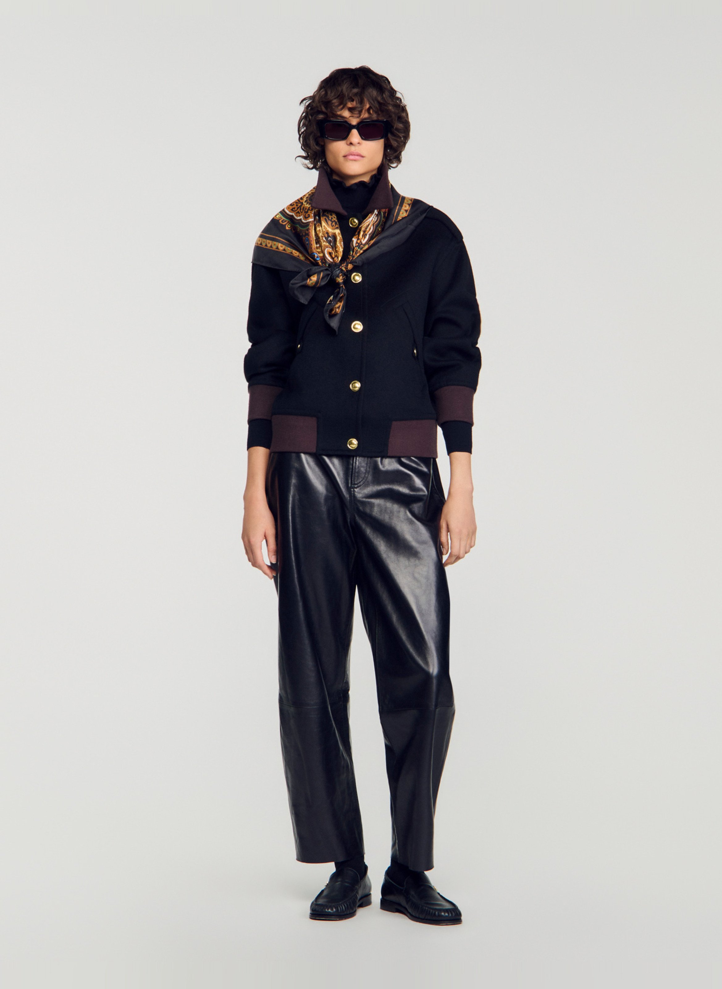 Manteau court col classique en laine SANDRO Noir