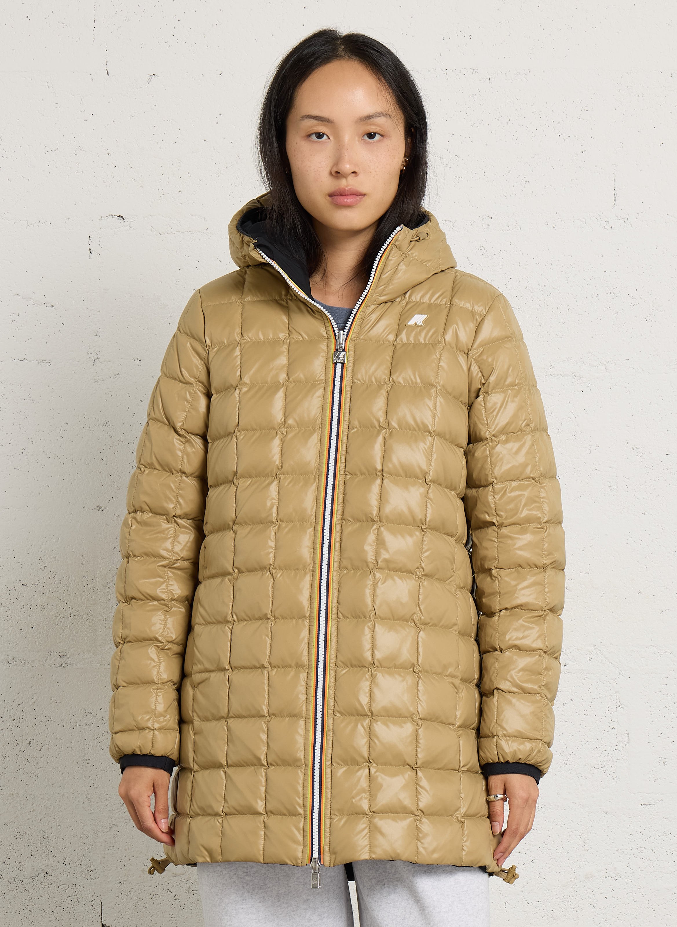 Gerade geschnittener Regenmantel mit Stehkragen K-WAY Beige