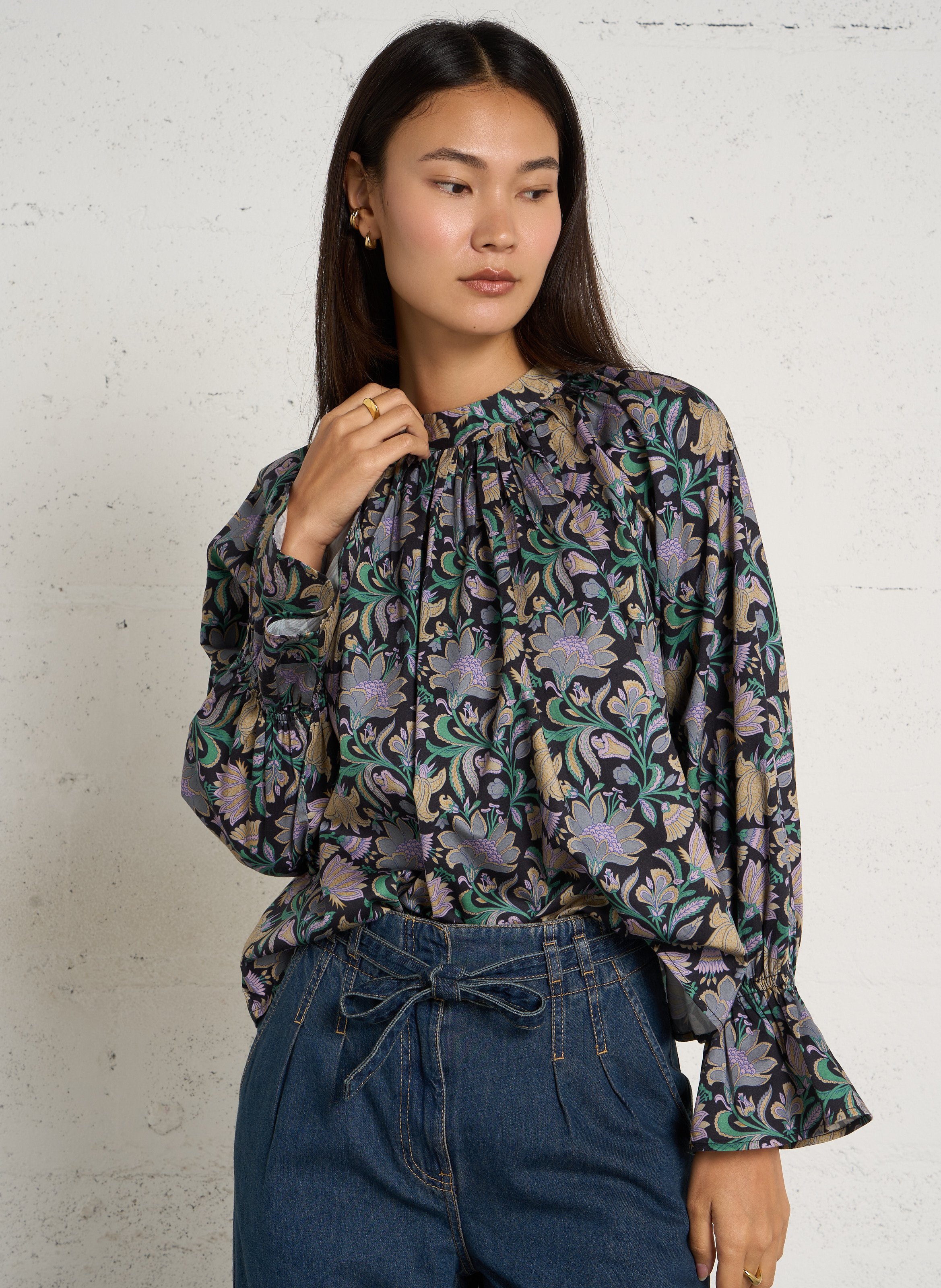 Blouse ample motif fleur en coton PETITE MENDIGOTE Noir