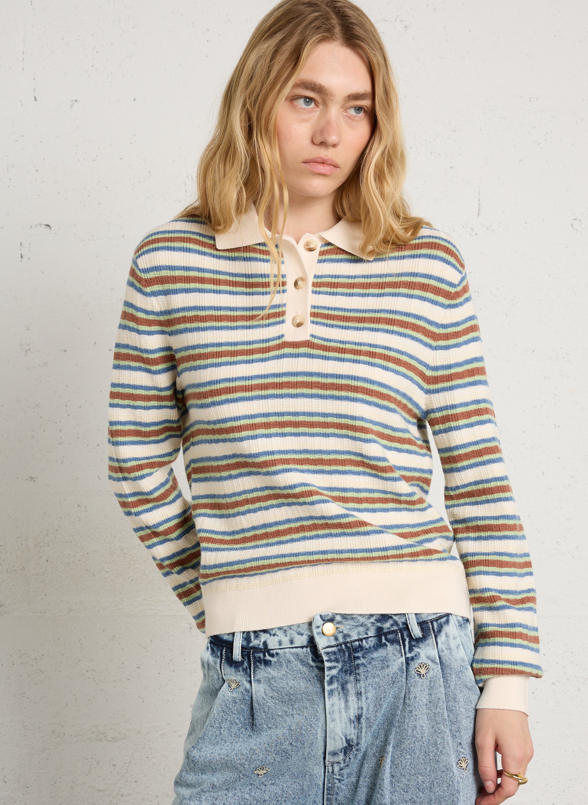 Pull col polo en maille à rayures BILLABONG Beige