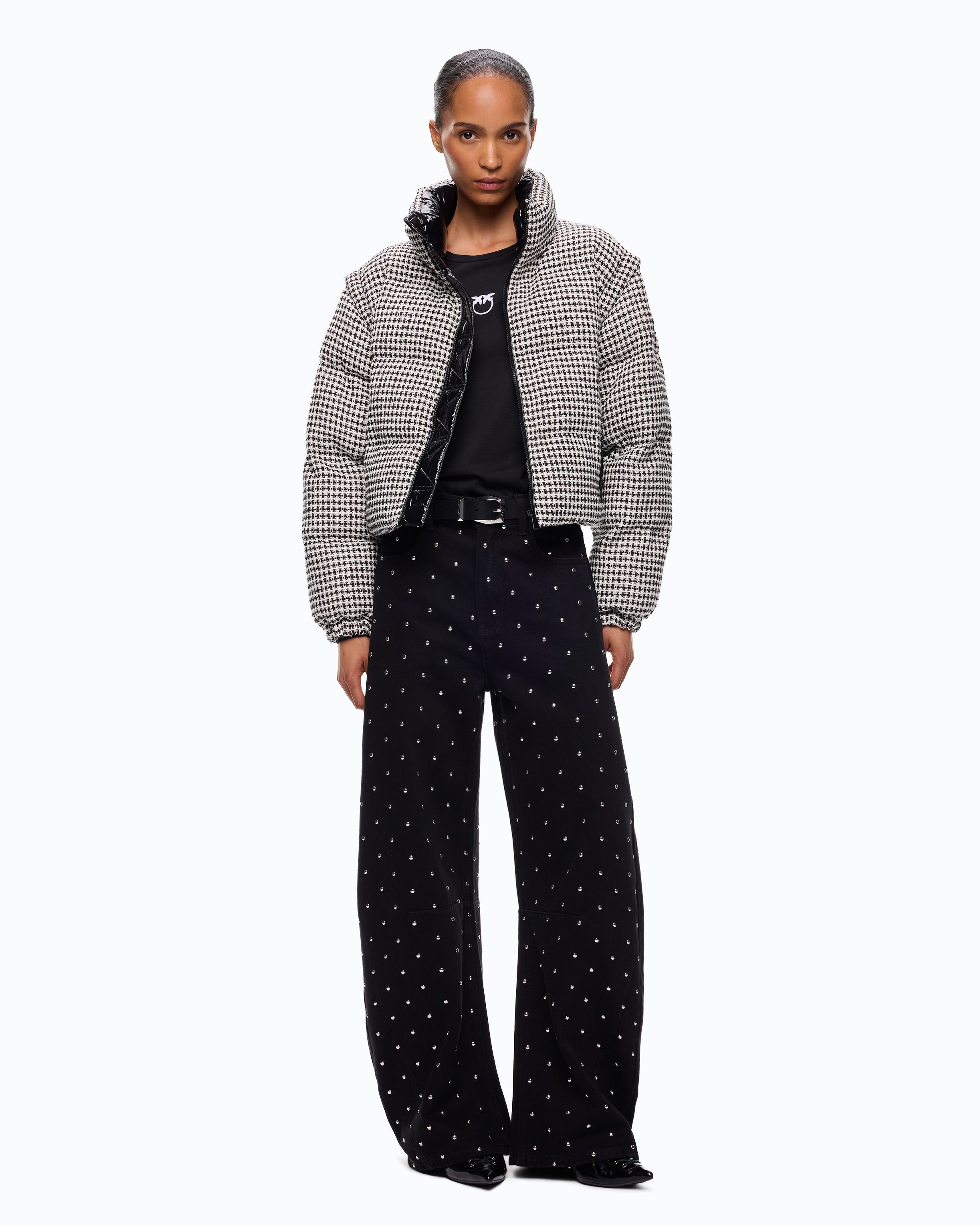 Doudoune en tweed à manches amovibles PINKO Multicolore