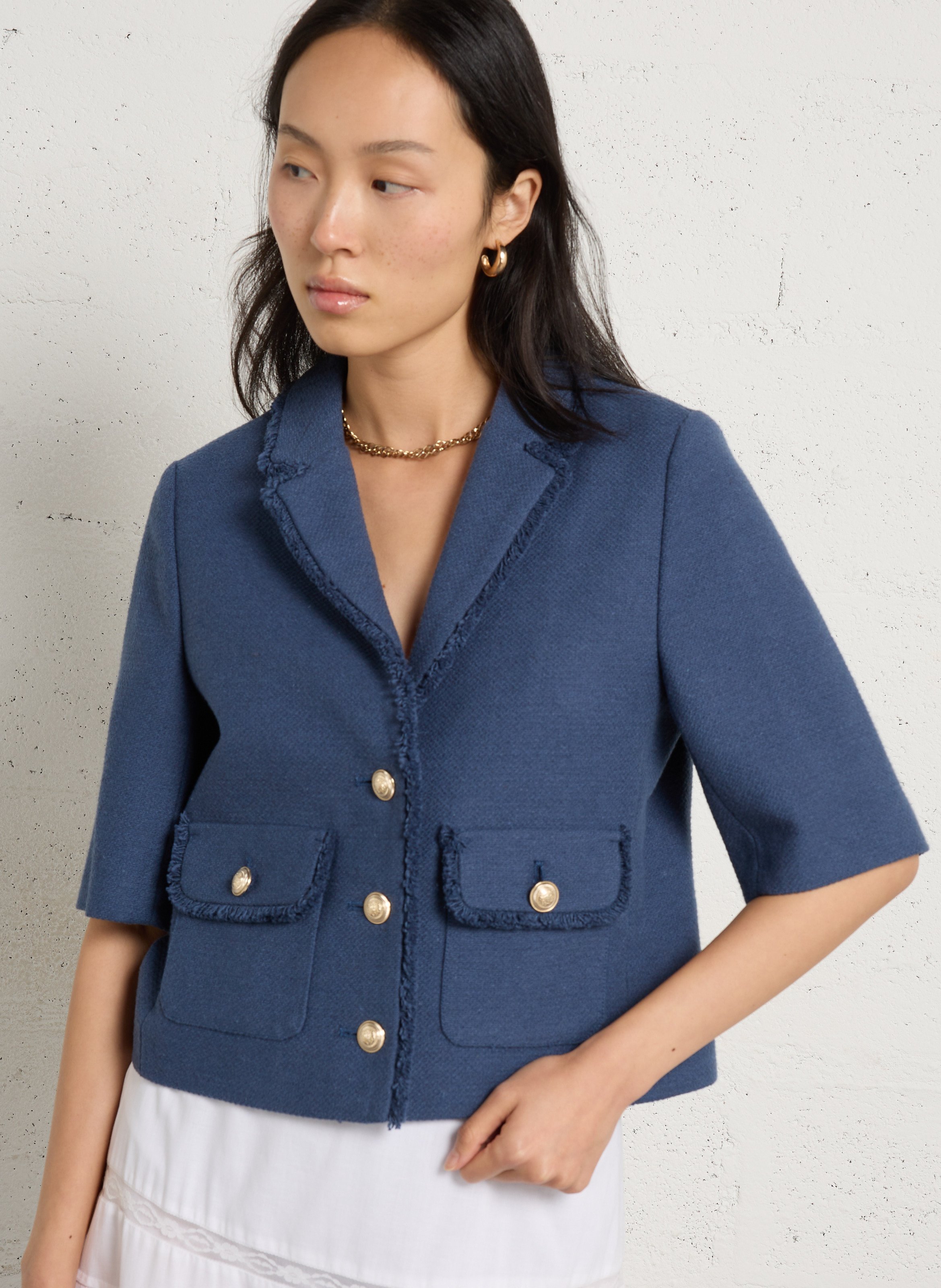 Veste courte droite en coton mélangé MAISON 123 Bleu